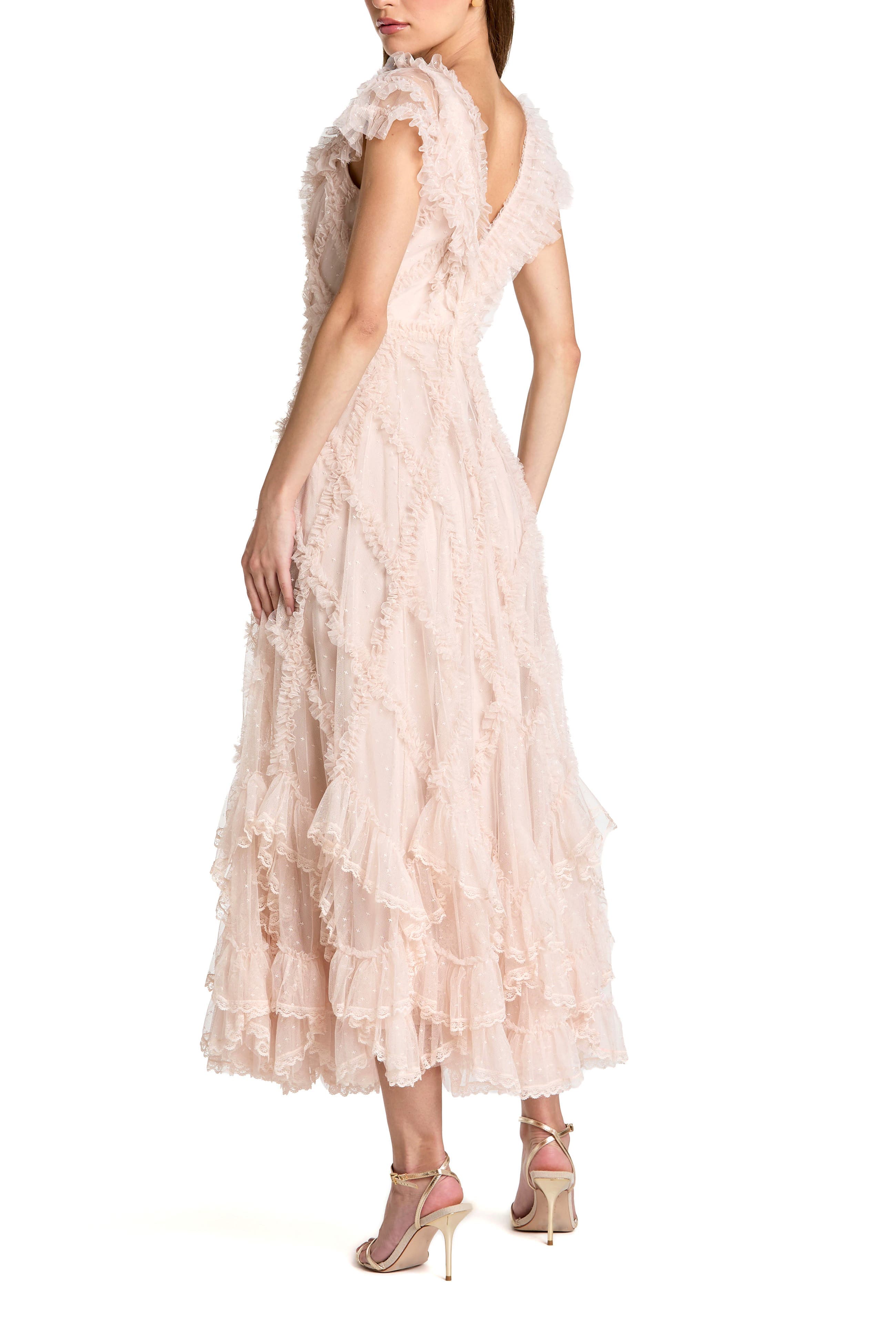 Petite Micro Ruffle Cap Sleeve A-Line Midi Dress - image 2