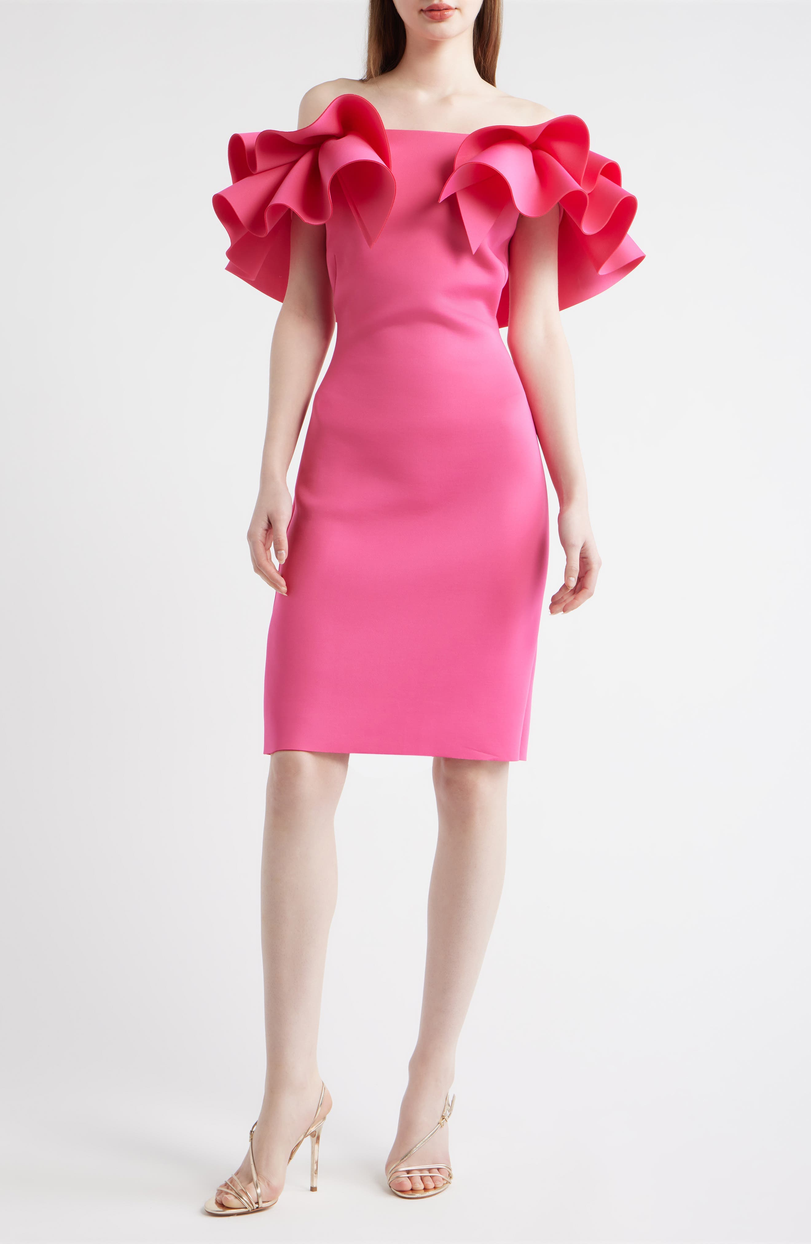Ruffle Off the Shoulder Scuba Crepe Cocktail Dress - image 3