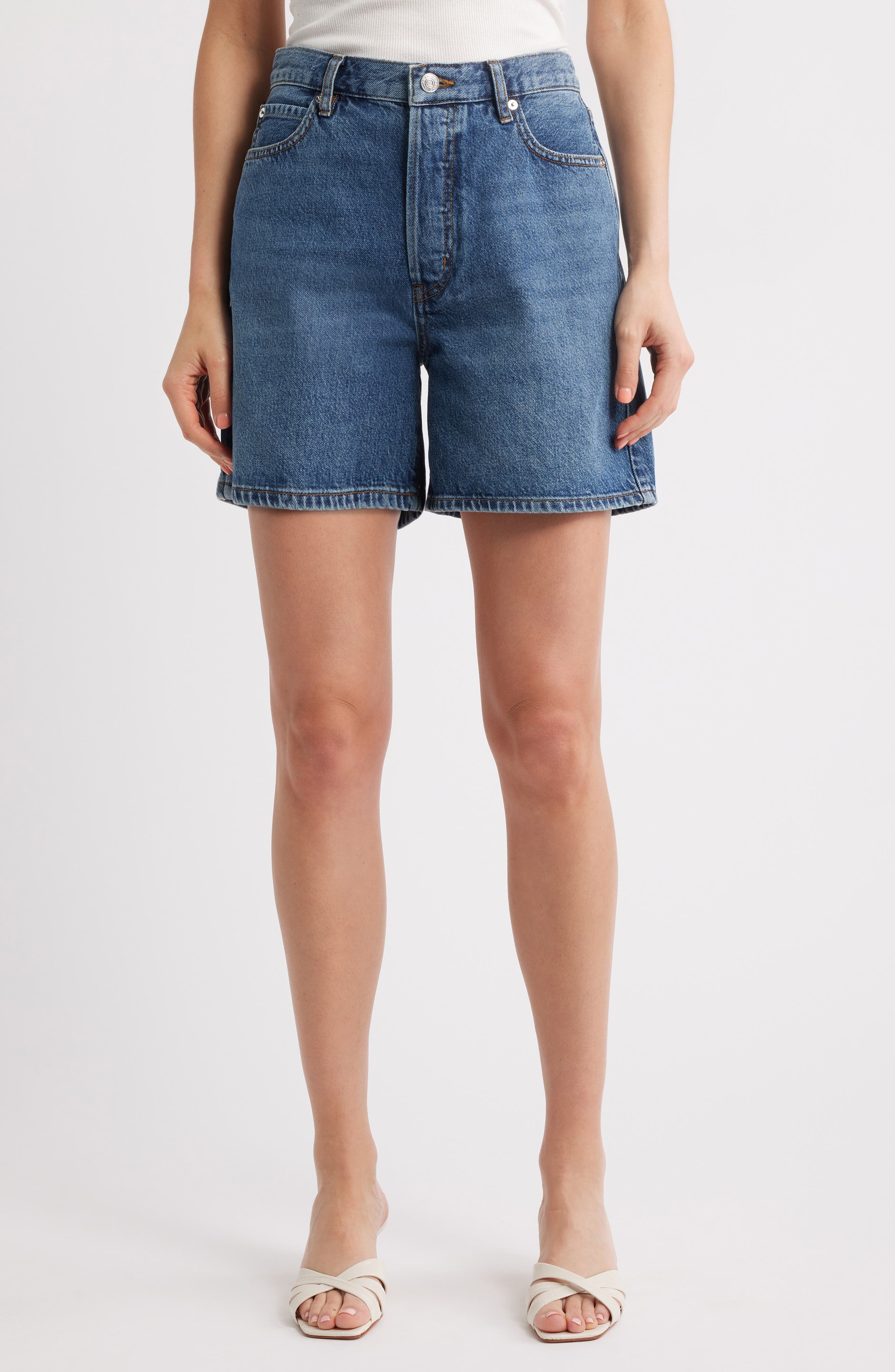 The Timeless High Waist Mid Thigh Denim Shorts - image 1