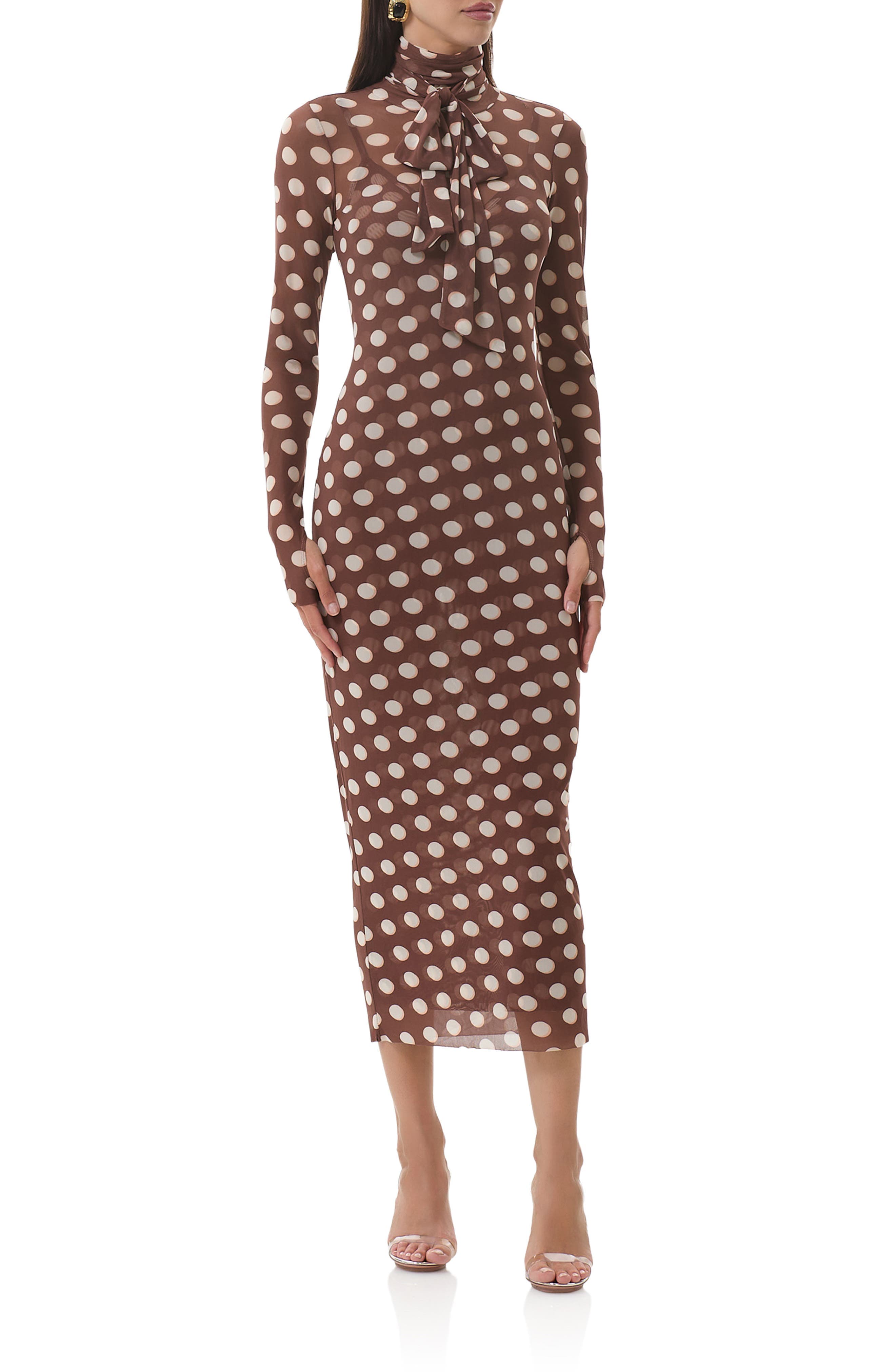 Bryony Long Sleeve Polka Dot Mesh Dress - image 1