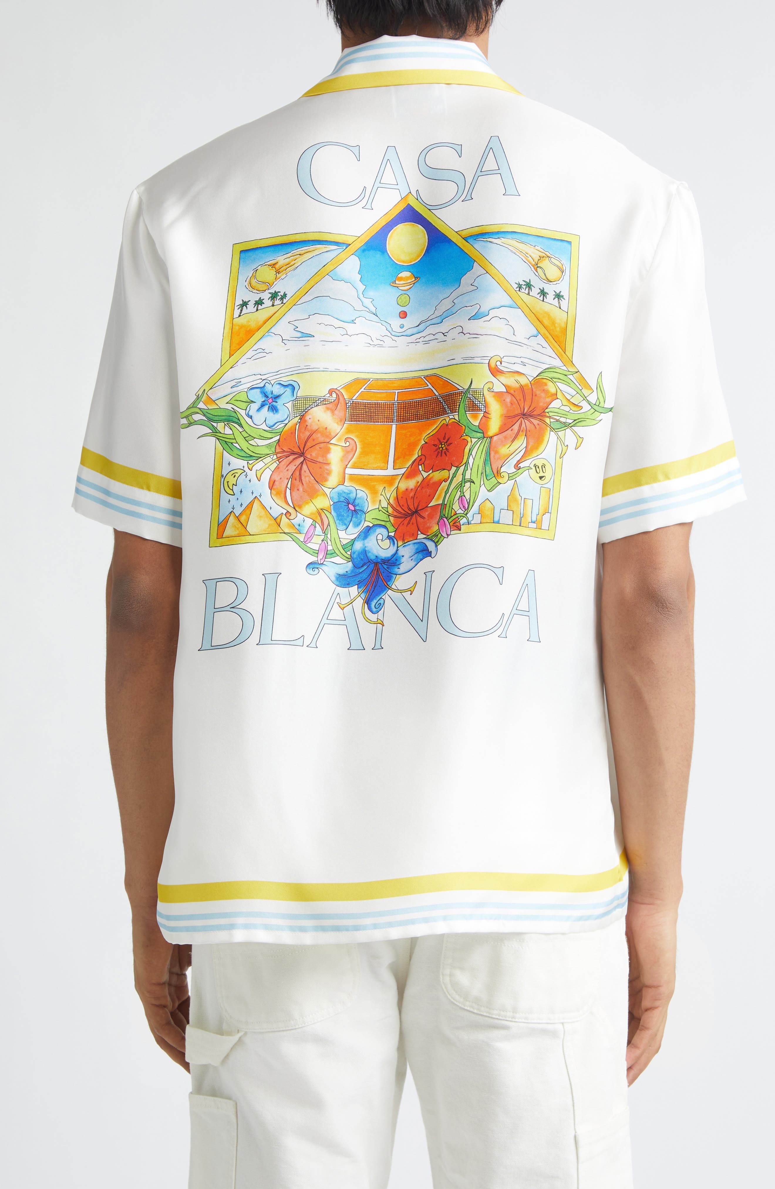 Tennis Landscape Print Silk Twill Camp Shirt - image 2