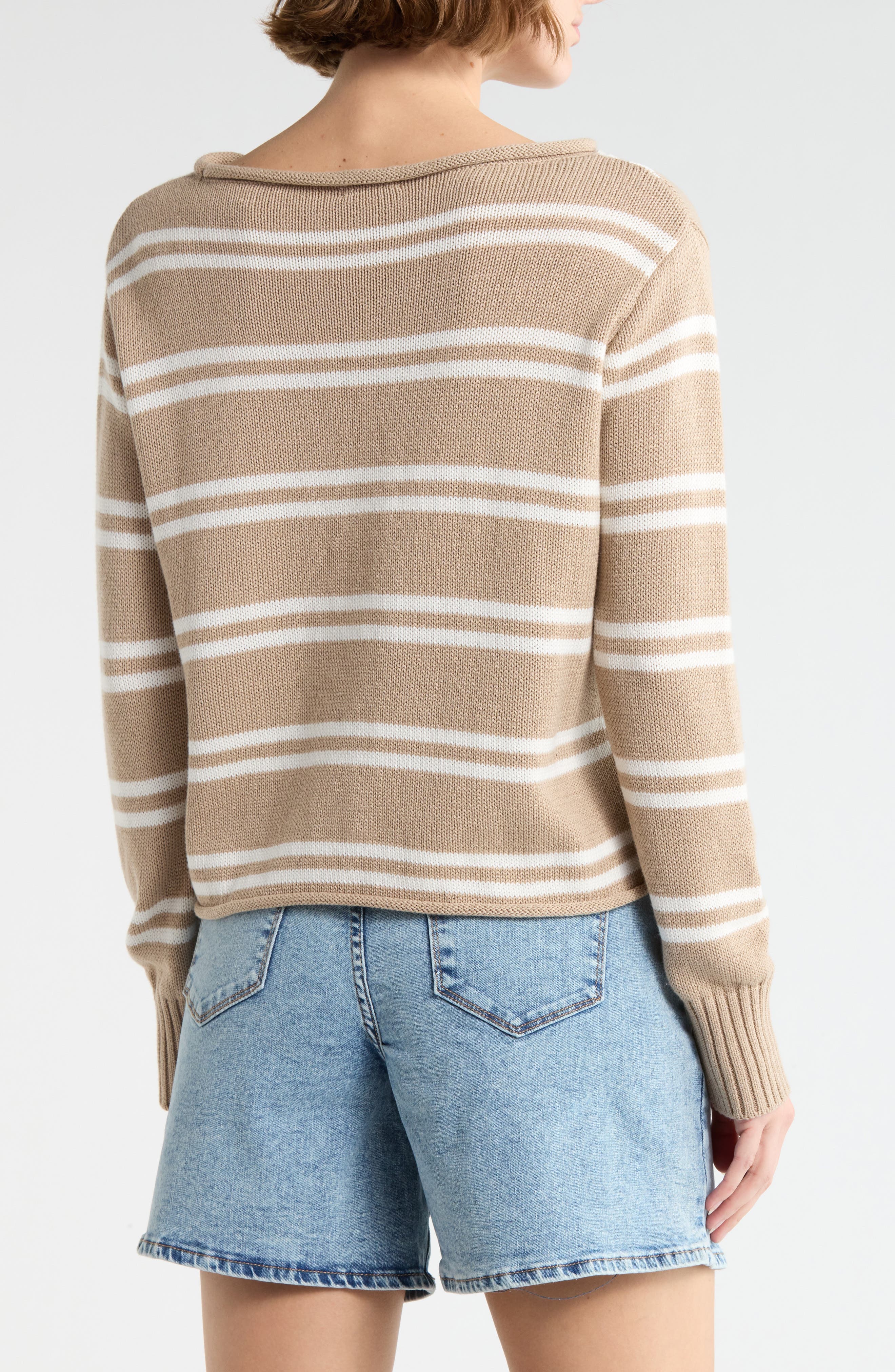 Stripe Boat Neck Crop Sweater - image 2