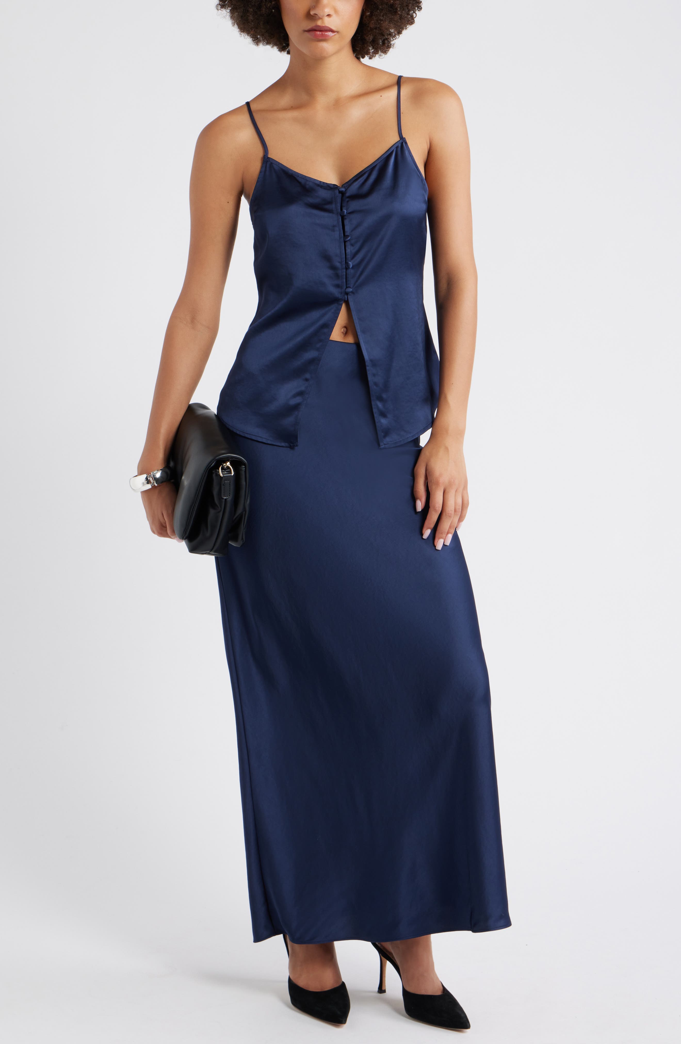 Split Front Satin Button-Up Camisole - image 4