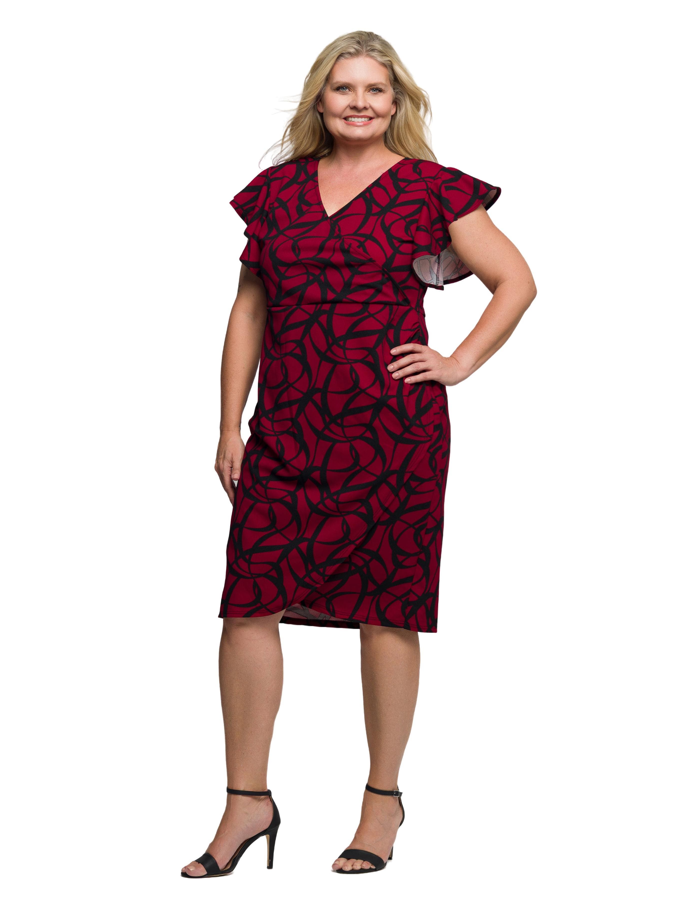 Print Flutter Sleeve Faux Wrap Dress - image 2