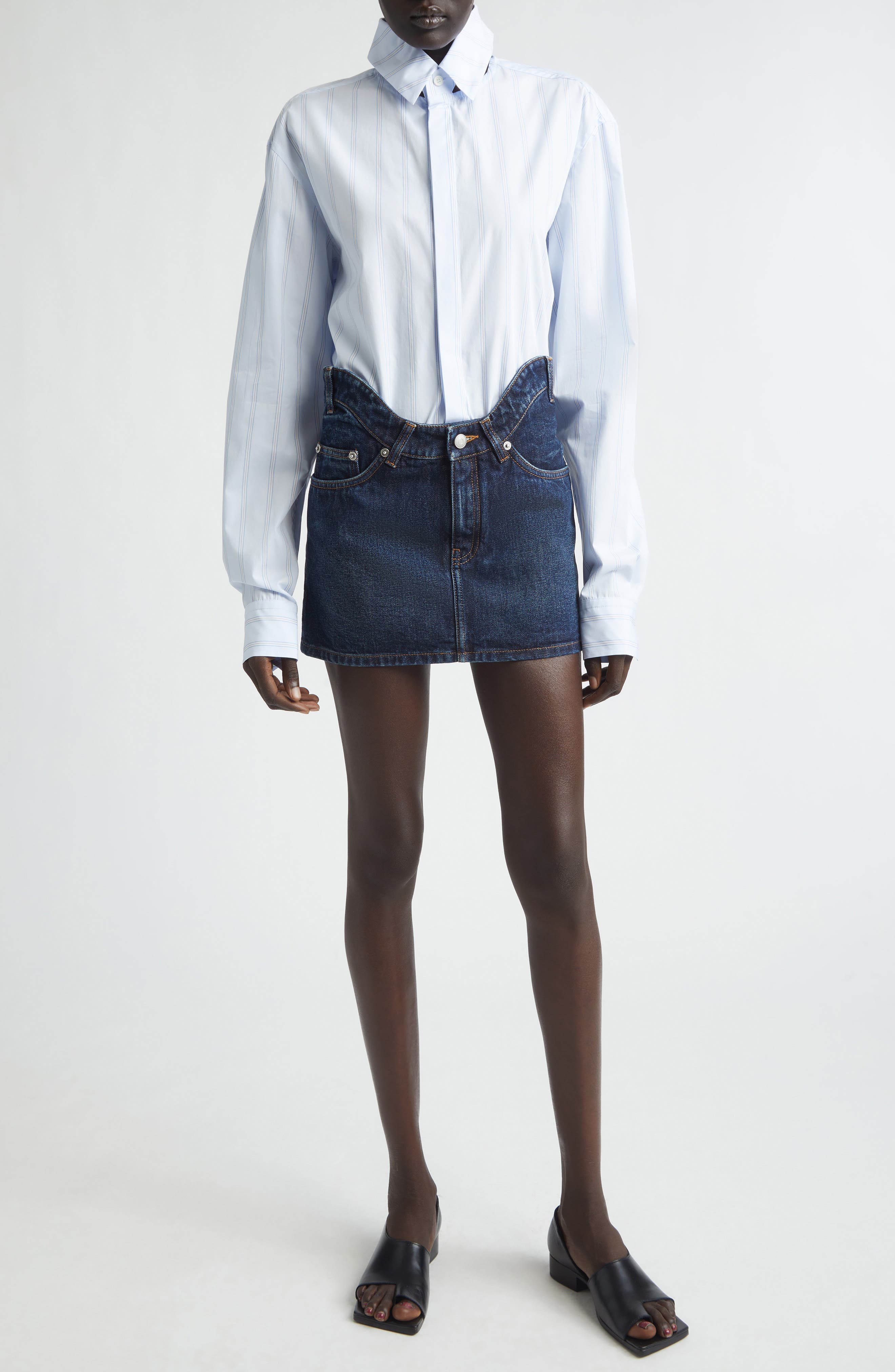 Curvy Waistband Denim Miniskirt - image 2