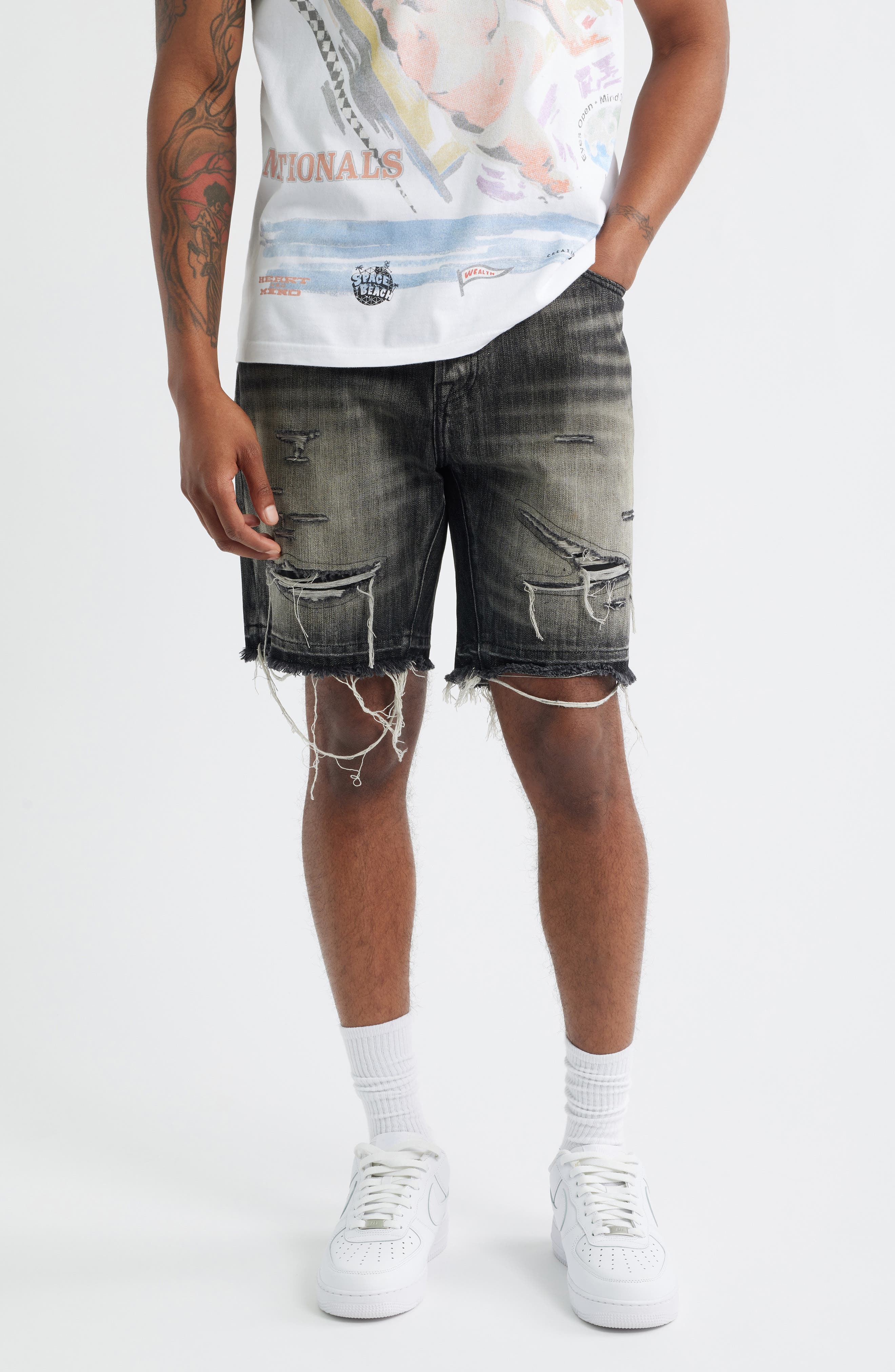 BB Cadet Crater Black Distressed Cutoff Denim Shorts - image 1