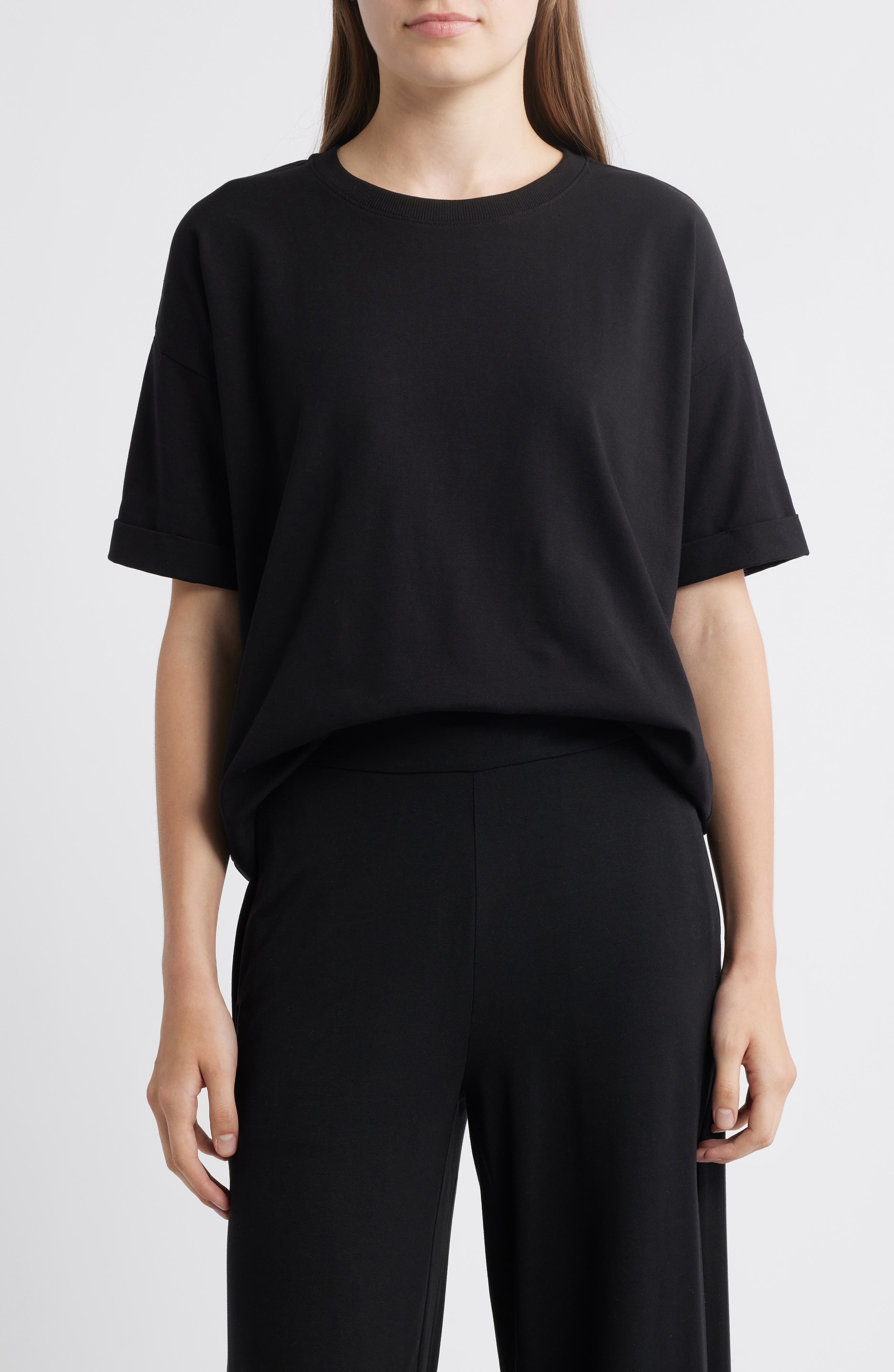 Cuffed Sleeve Cotton Crewneck T-Shirt - image 1