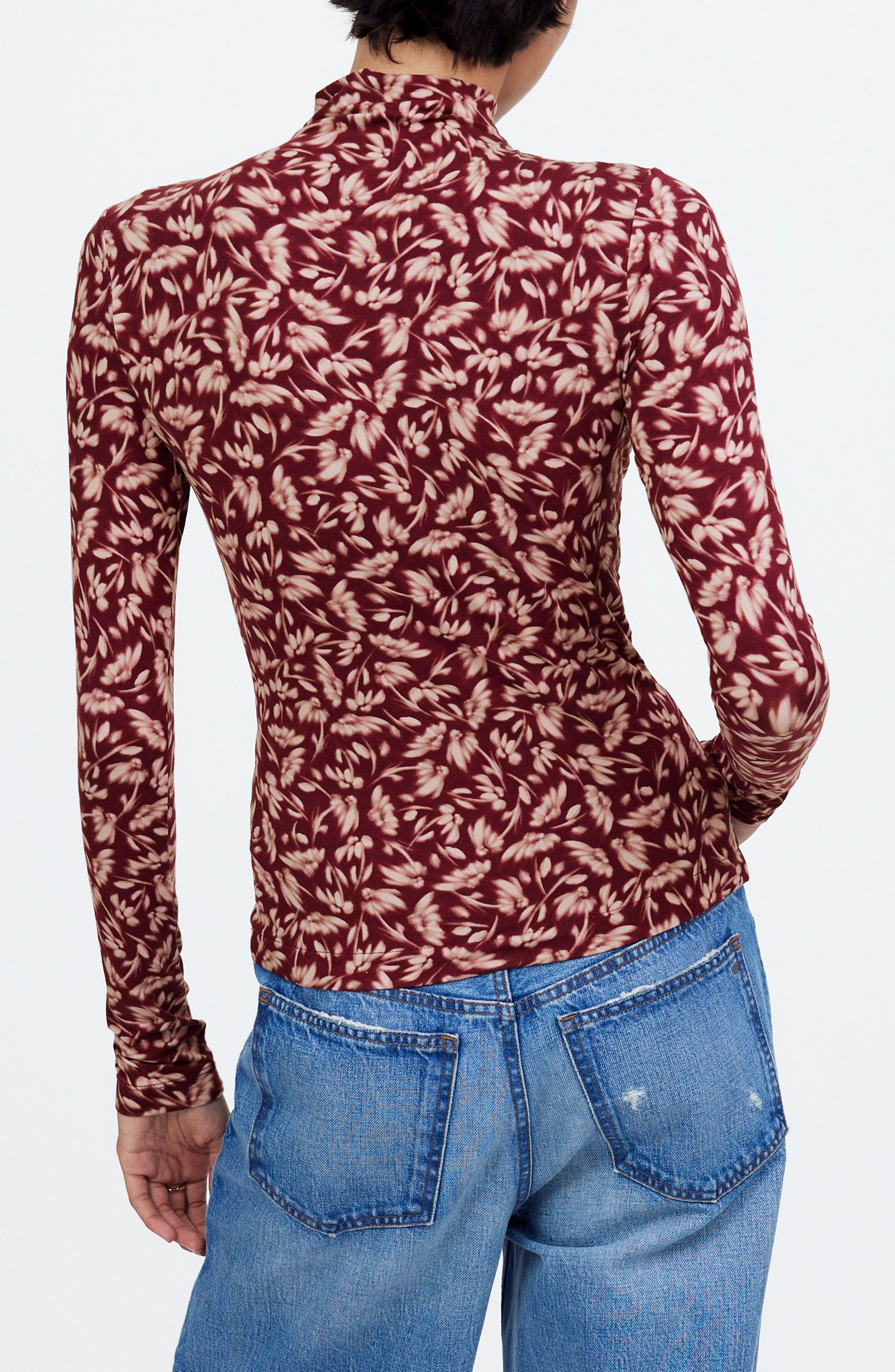 Floral Long Sleeve Mock Neck T-Shirt - image 2