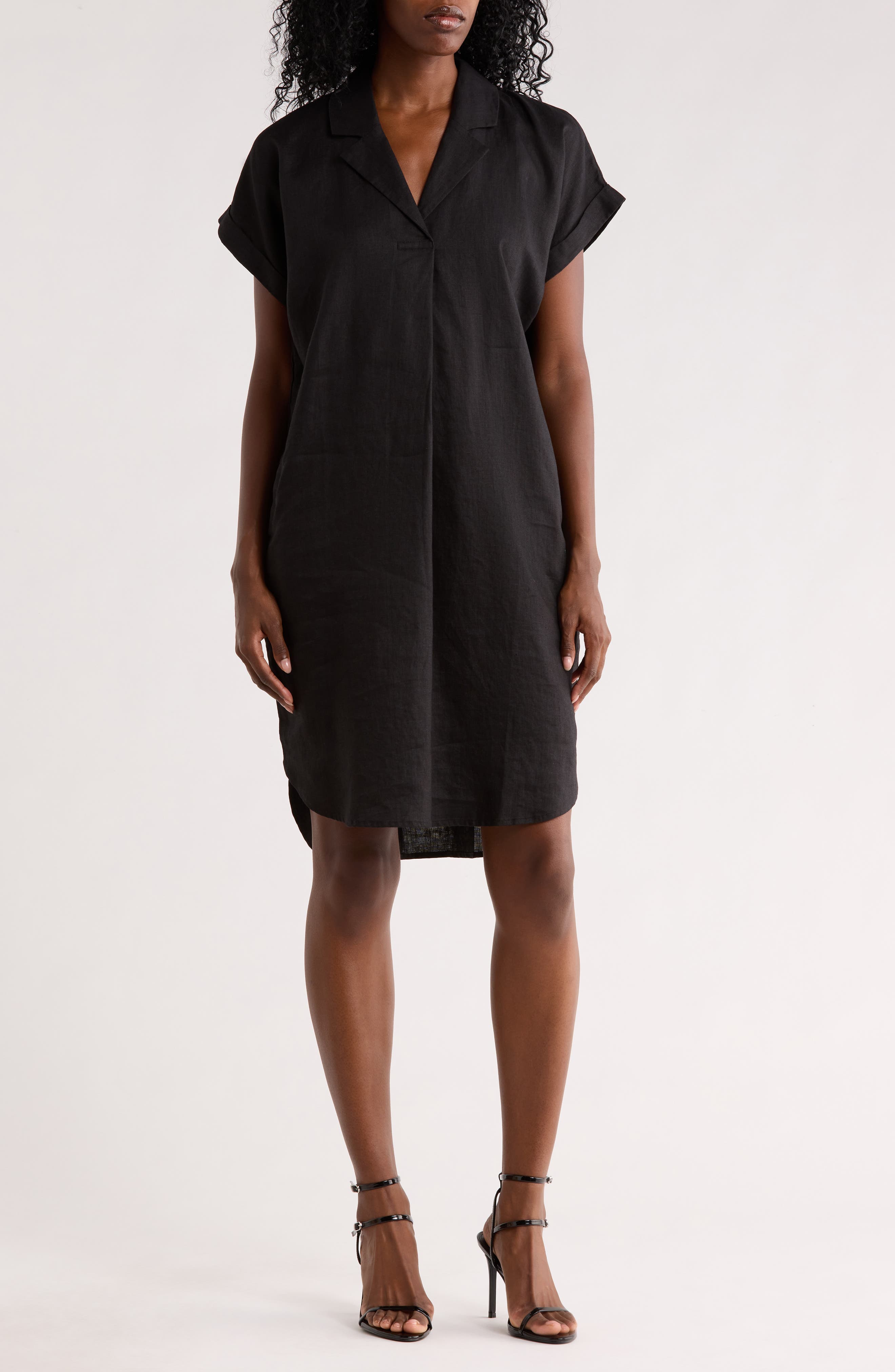 Notch Collar Linen Shirt Dress - image 1