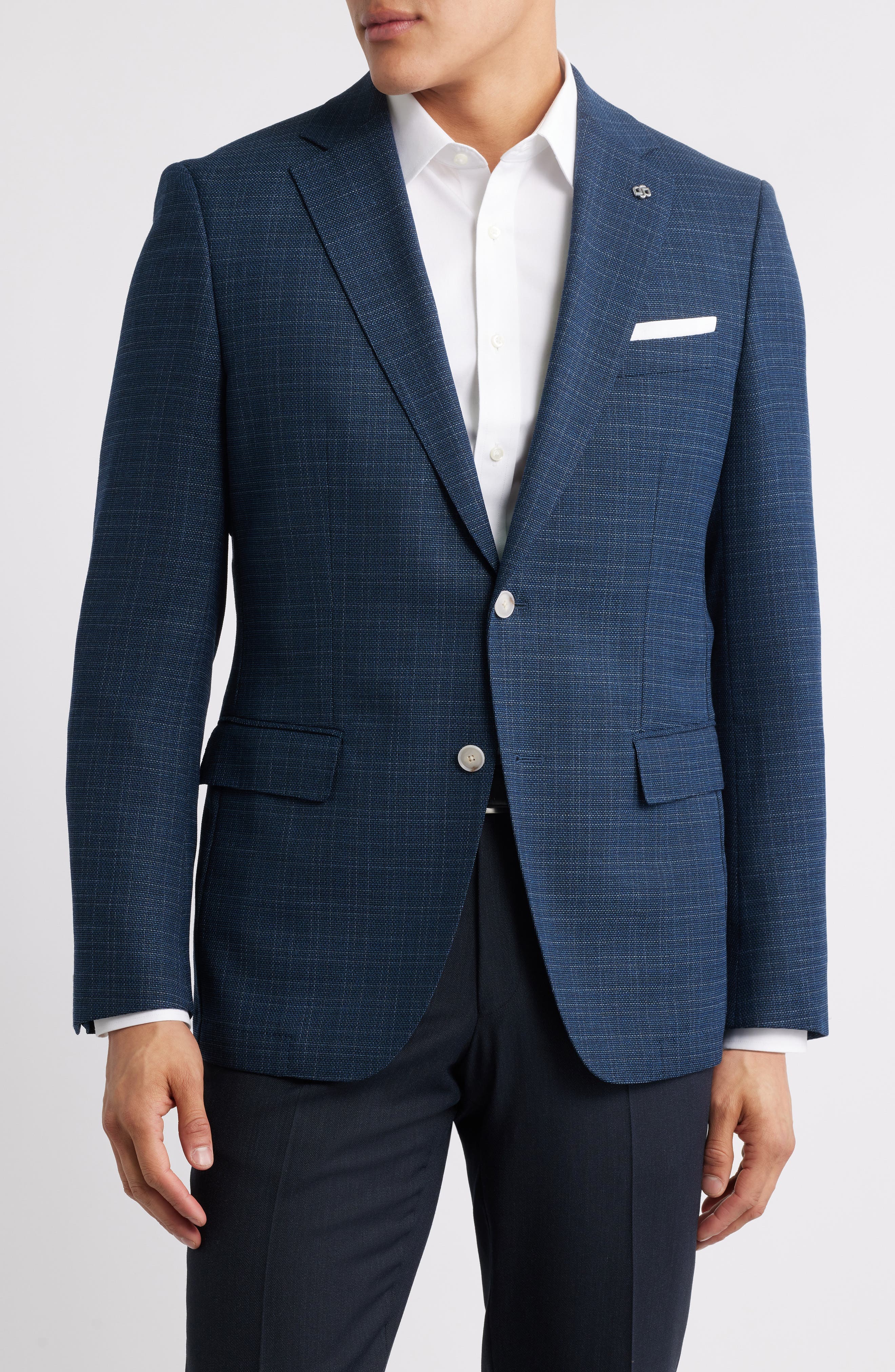 Hutson Slim Fit Slub Dark Blue Plaid Sport Coat - image 1