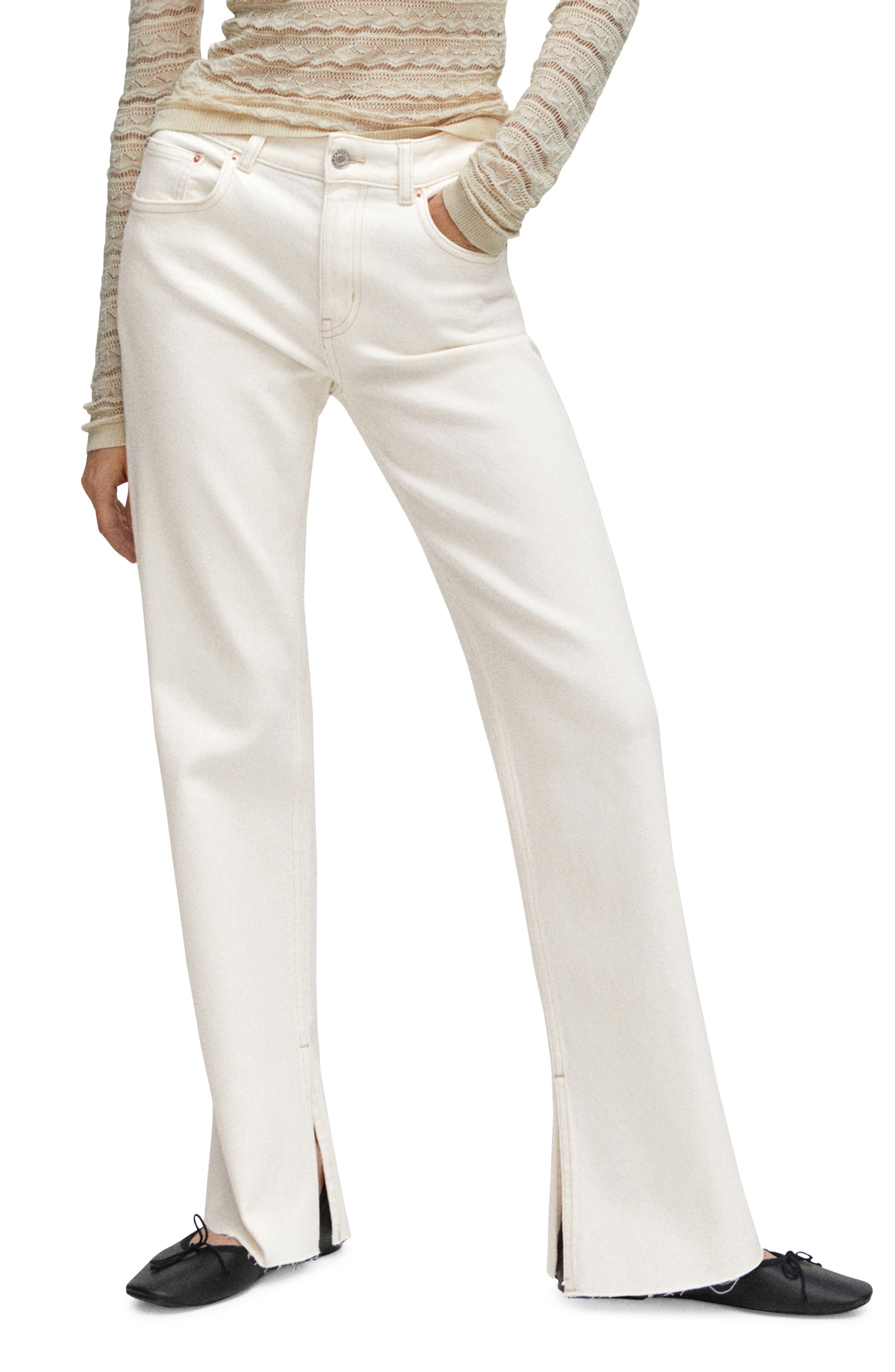 Split Raw Hem Mid Rise Straight Leg Jeans - image 1