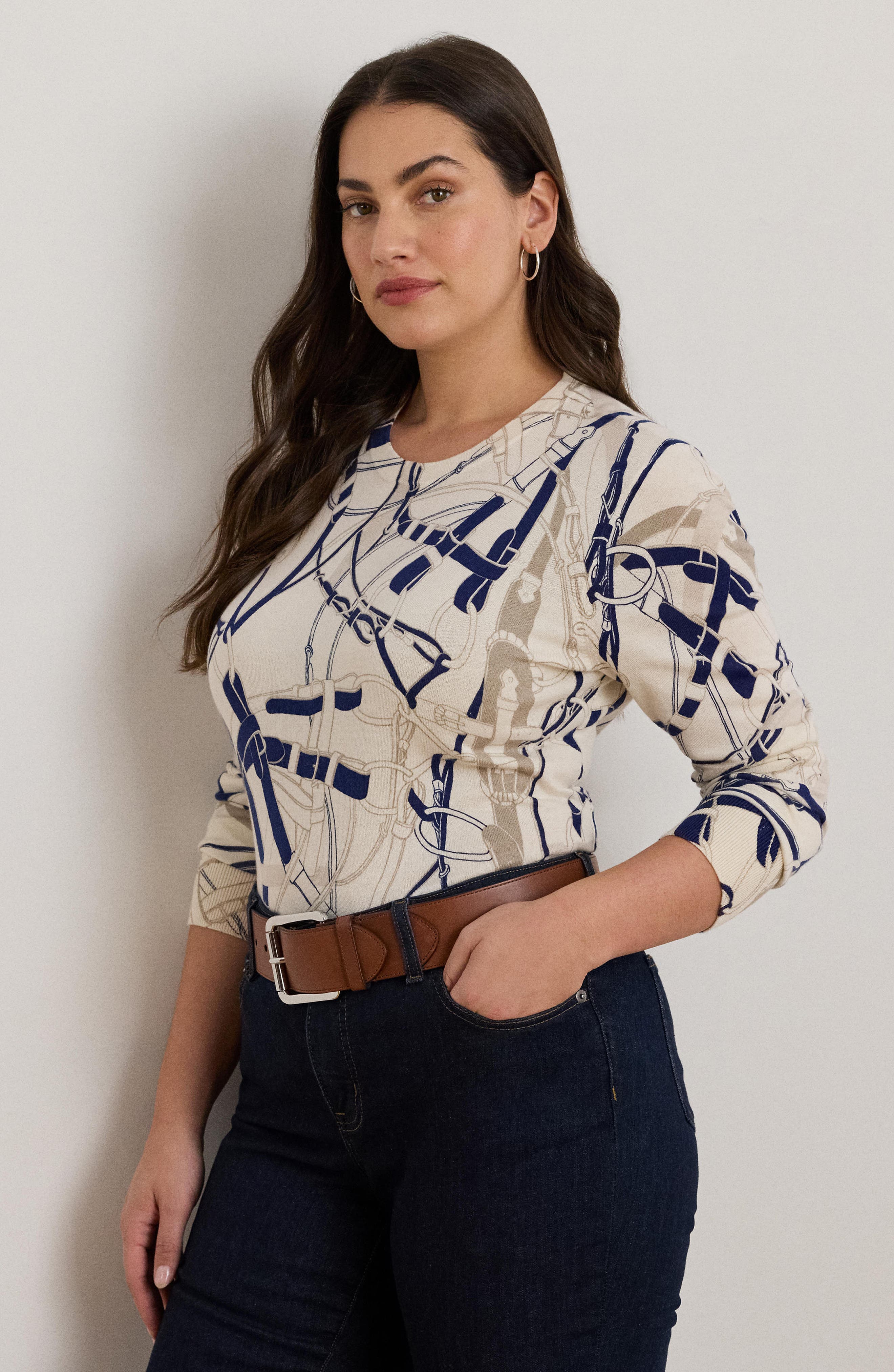 Belting Print Crewneck Sweater - image 2