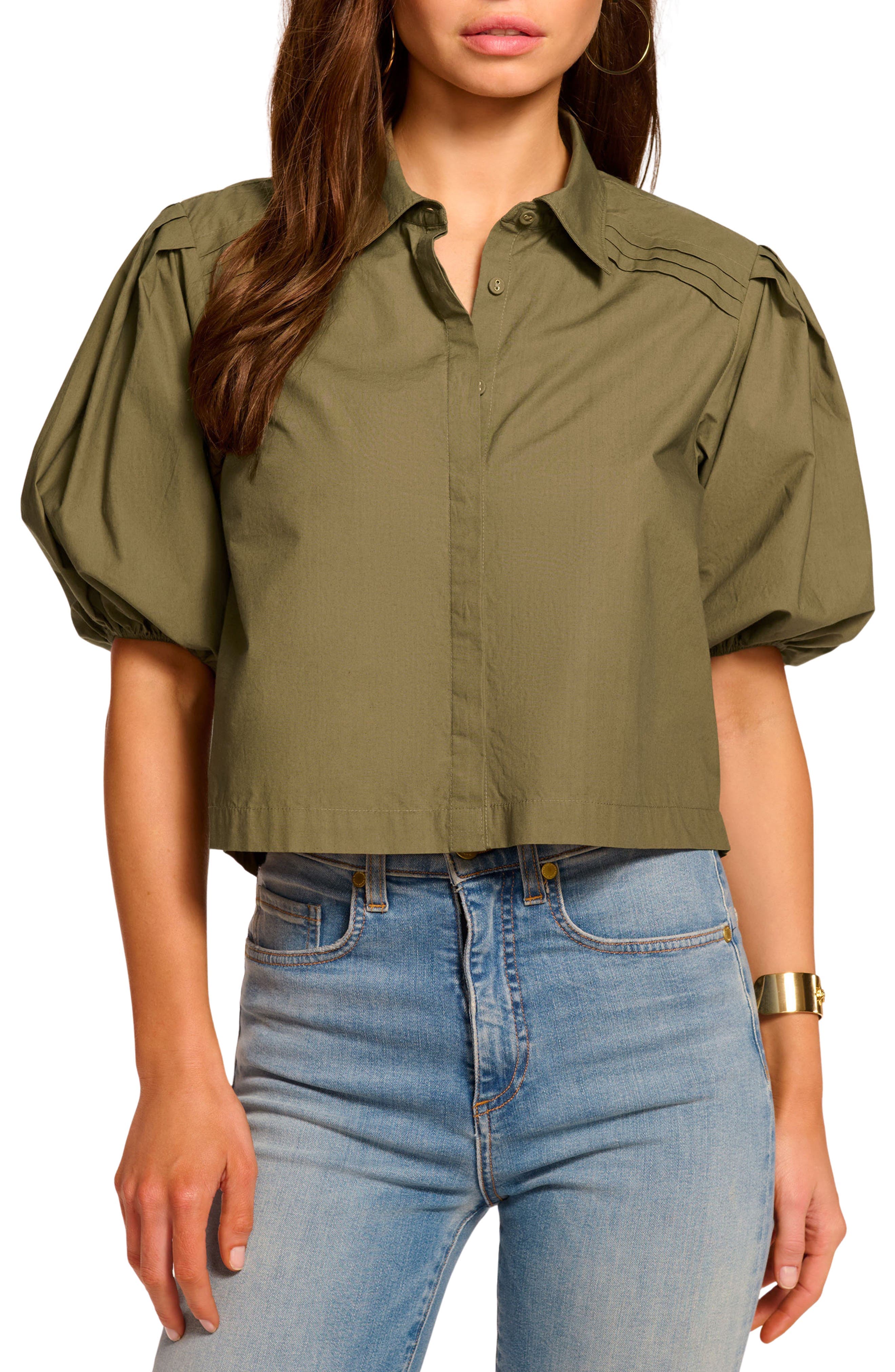 Valeria Puff Sleeve Cotton Button-Up Shirt - image 1