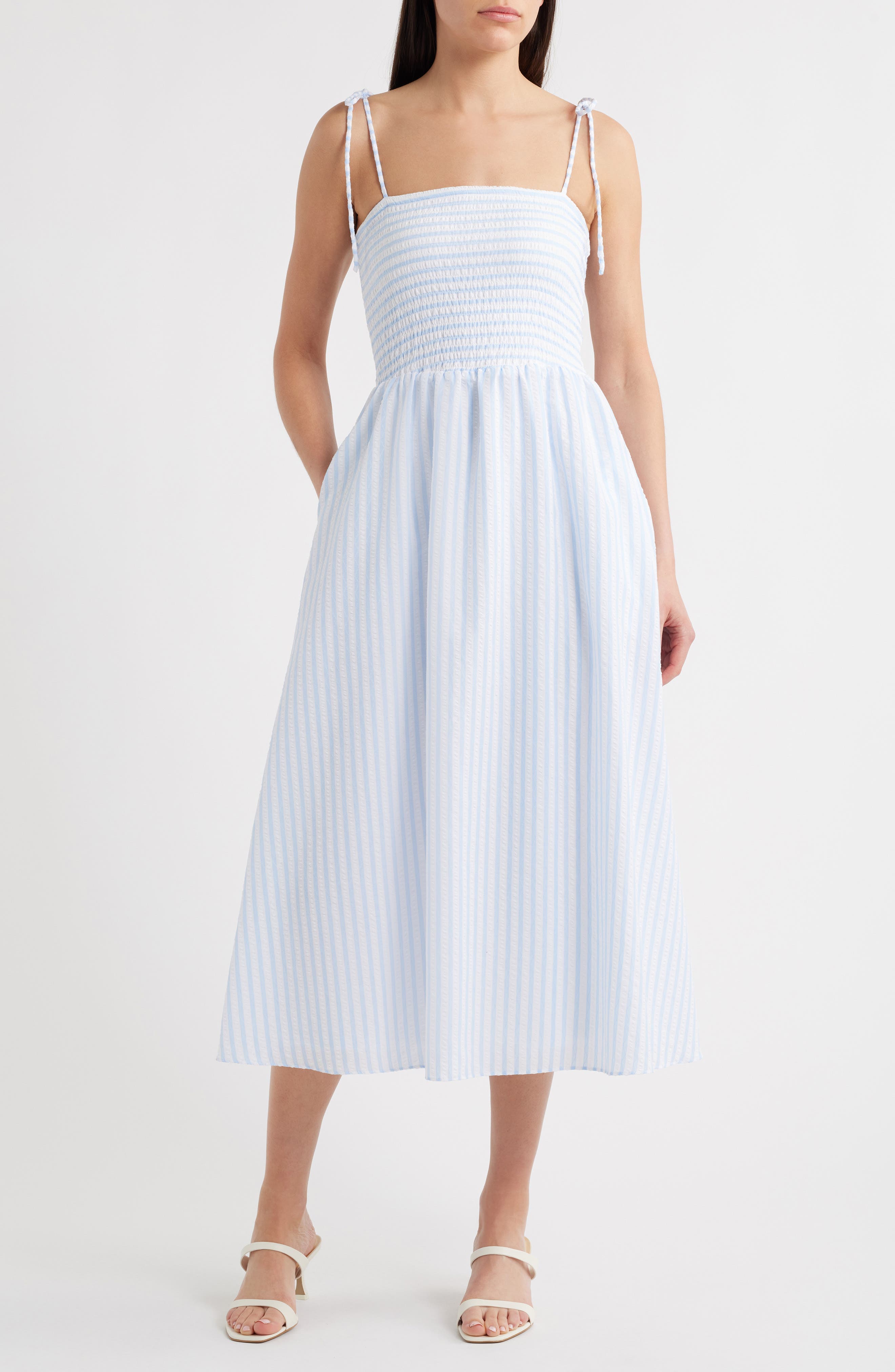 Tie Shoulder Smocked Midi Dress - image 3