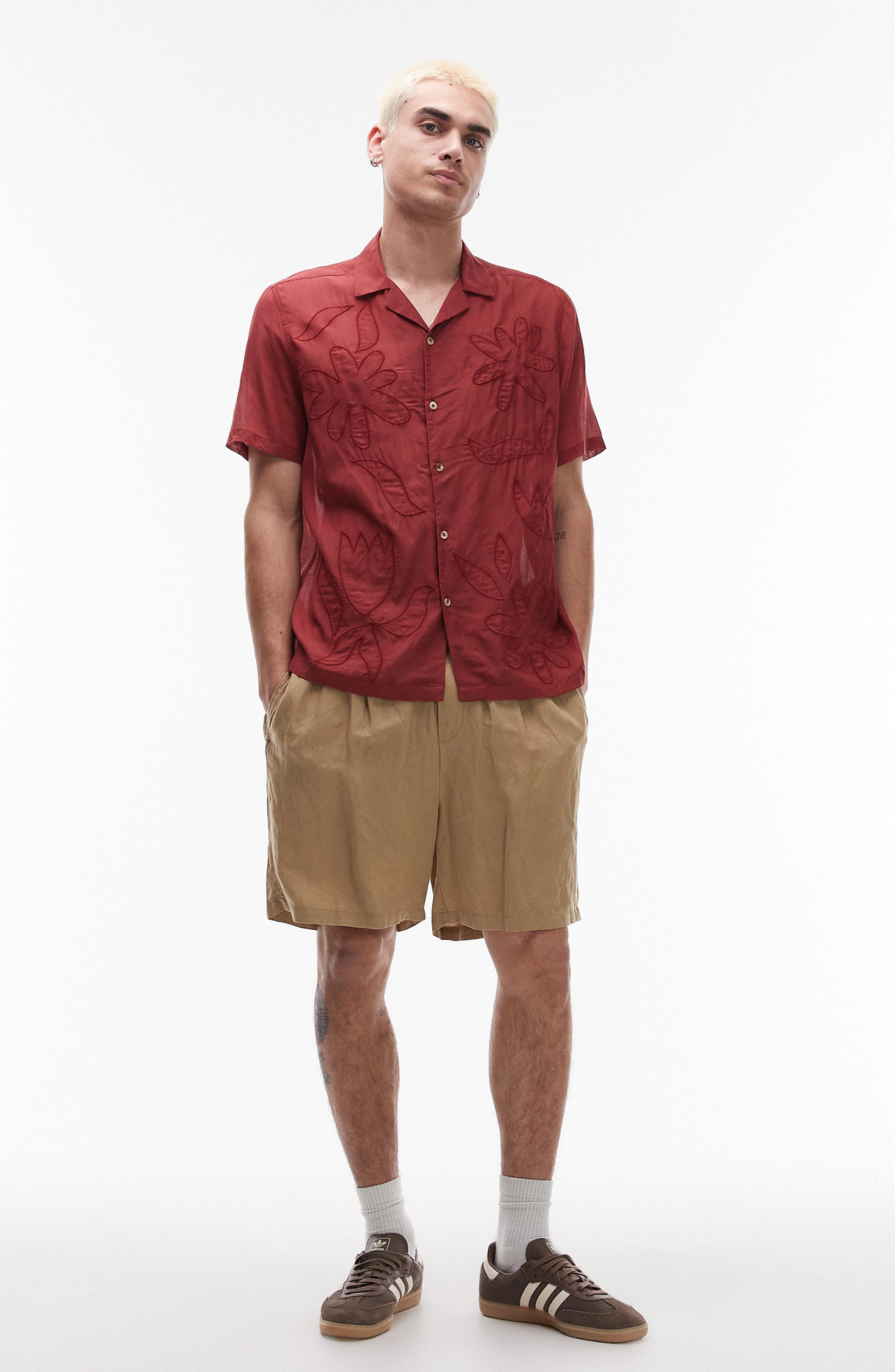 Sheer Embroidered Camp Shirt - image 2