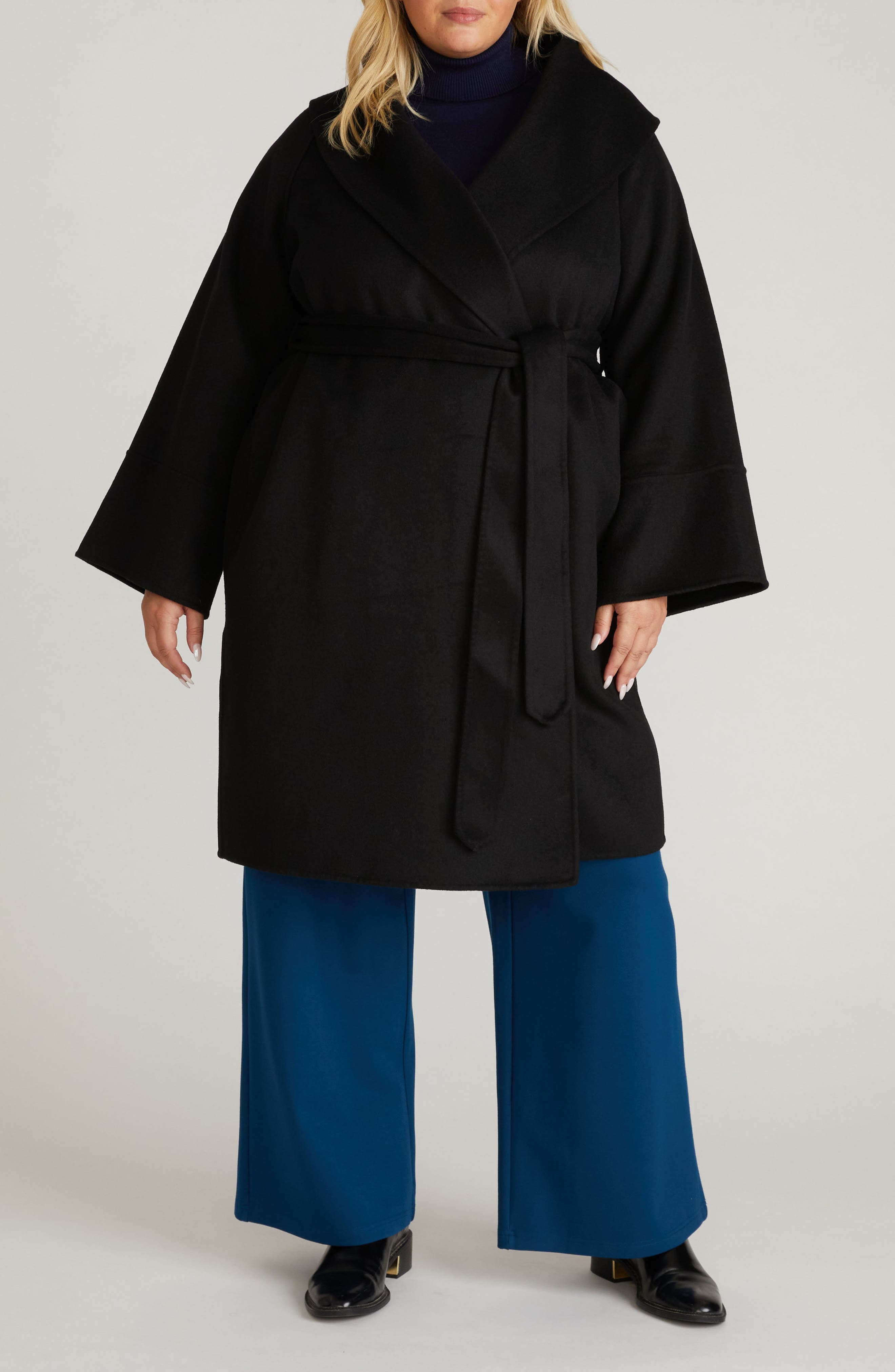 Asha Roll Collar Wool Blend Wrap Coat - image 1