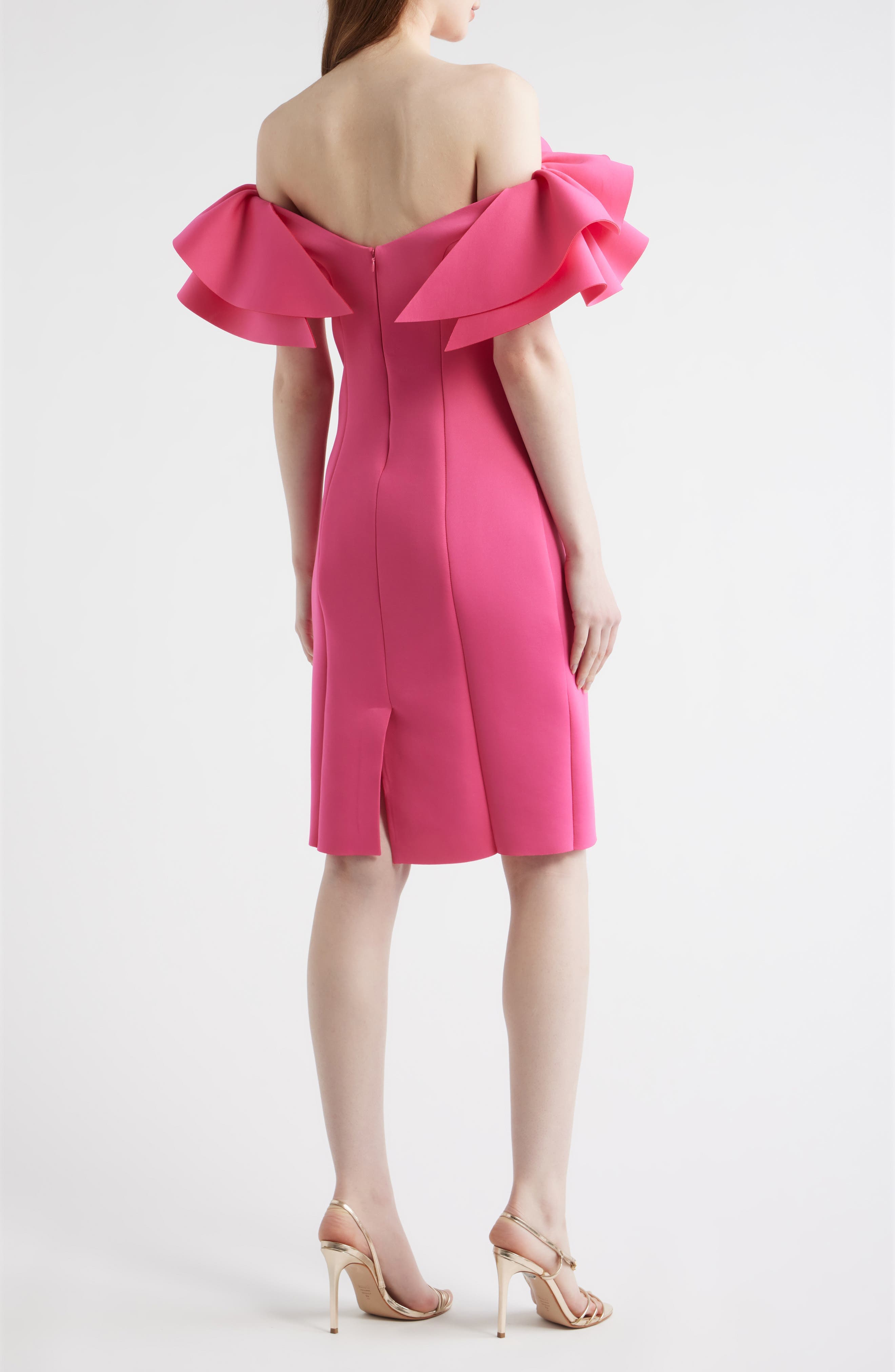 Ruffle Off the Shoulder Scuba Crepe Cocktail Dress - image 4