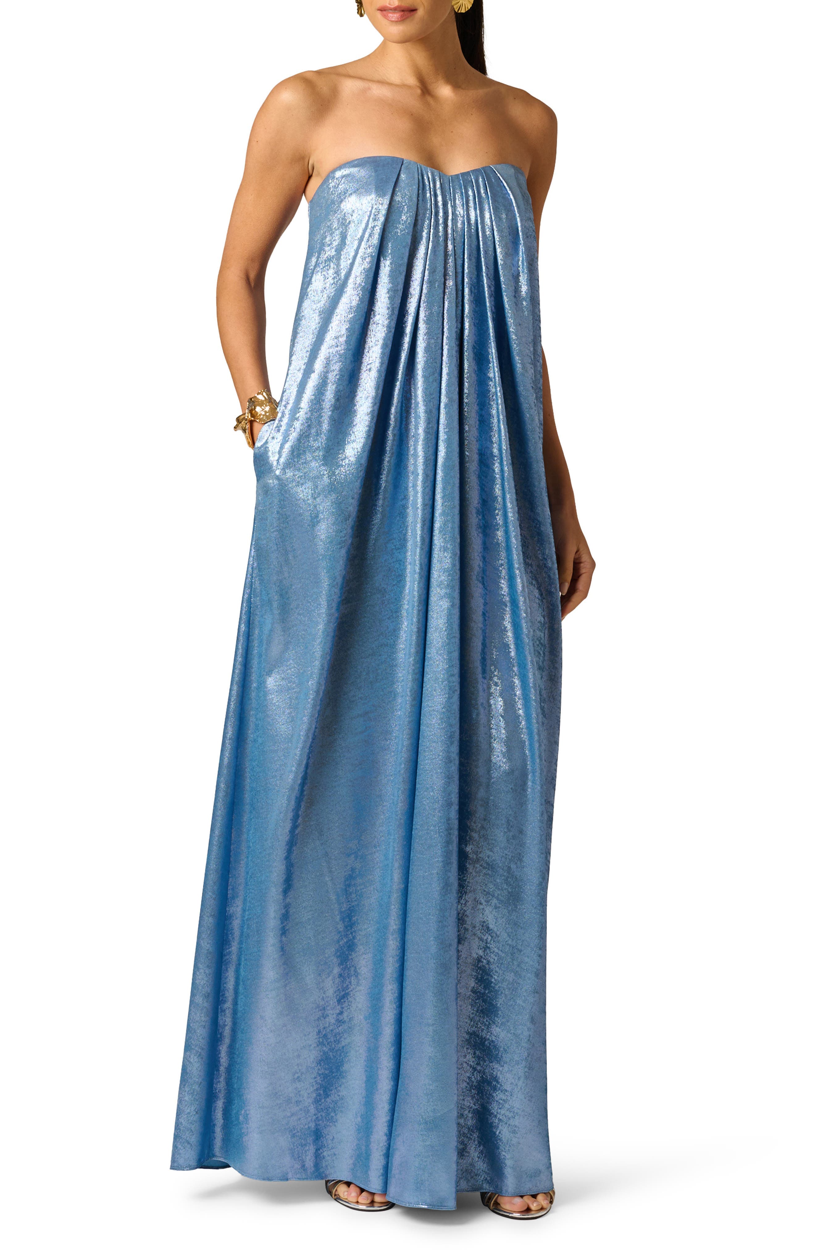 Foil Chiffon Strapless Gown - image 1
