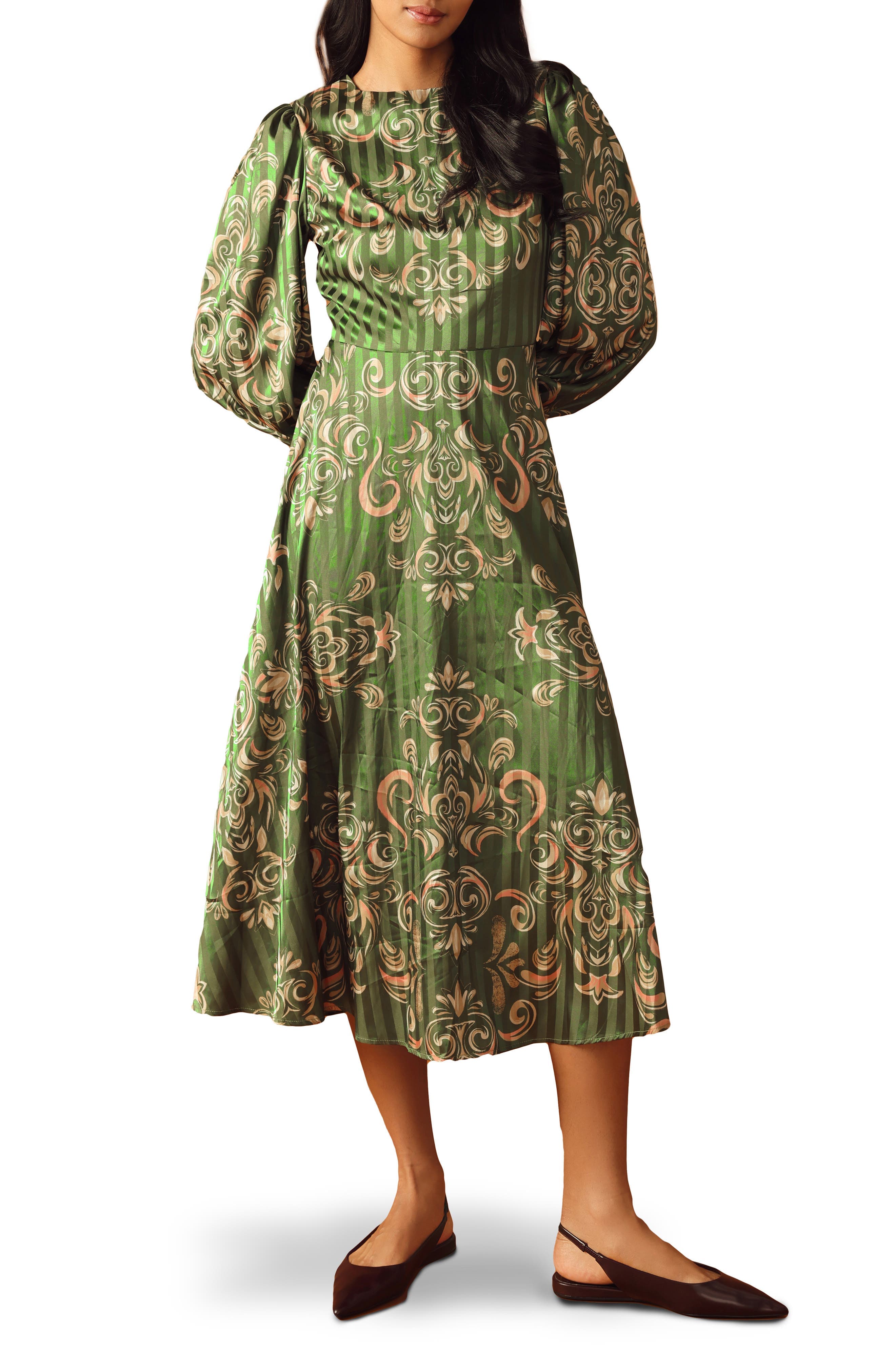 Long Sleeve Print Midi Dress - image 1