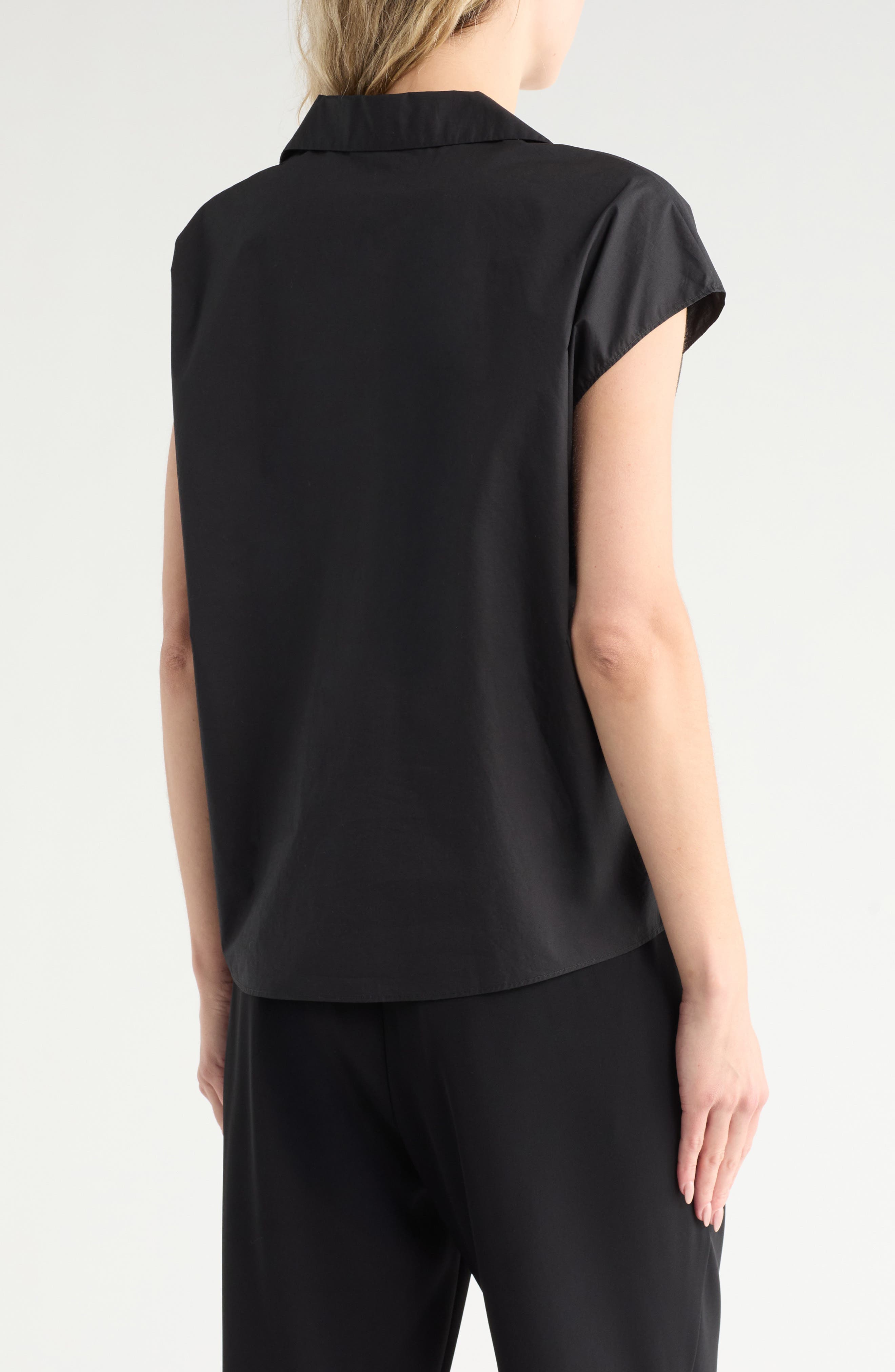 Cap Sleeve Cotton Button-Up Shirt - image 2