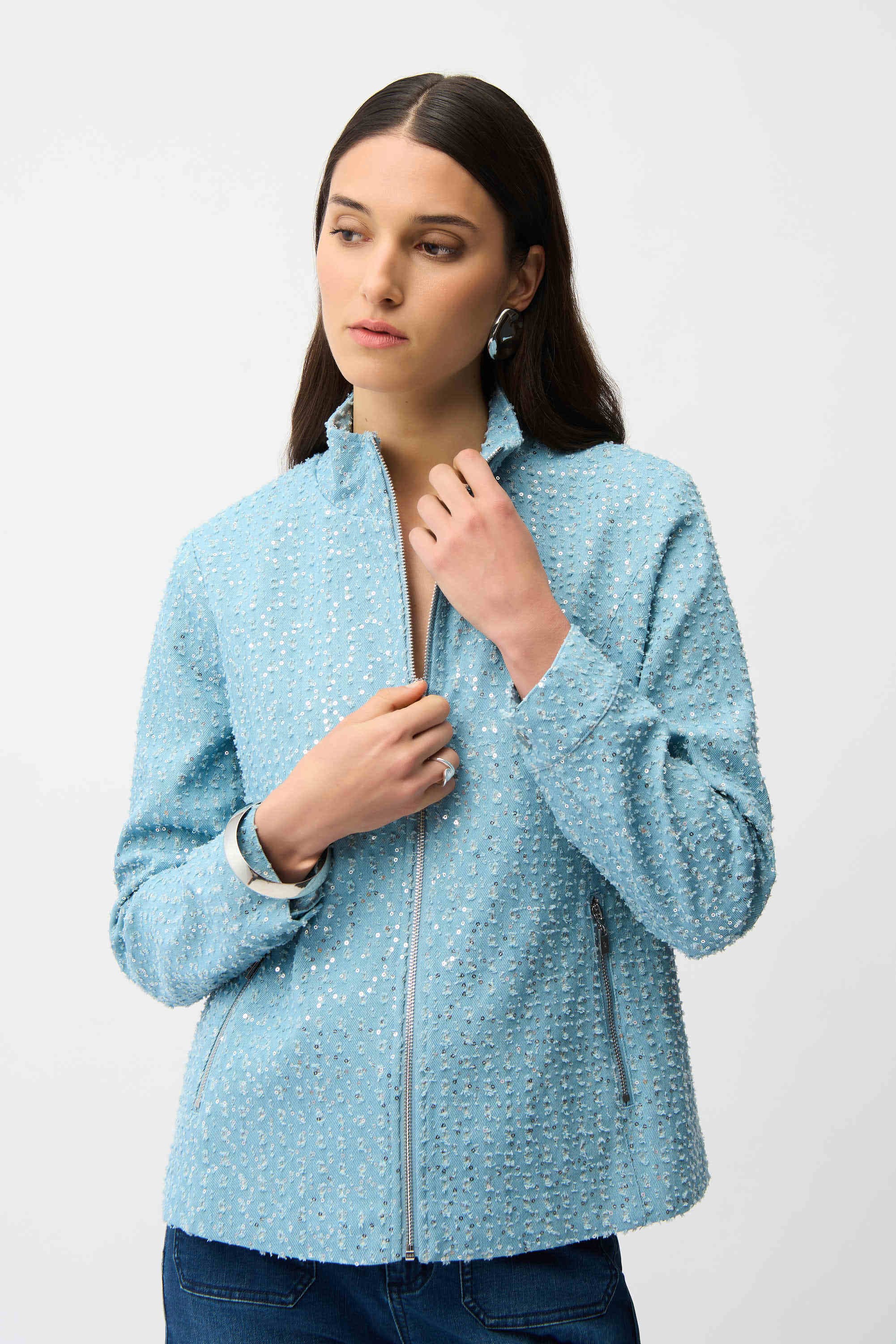 Denim Jacket With Allover Sequins - image 1
