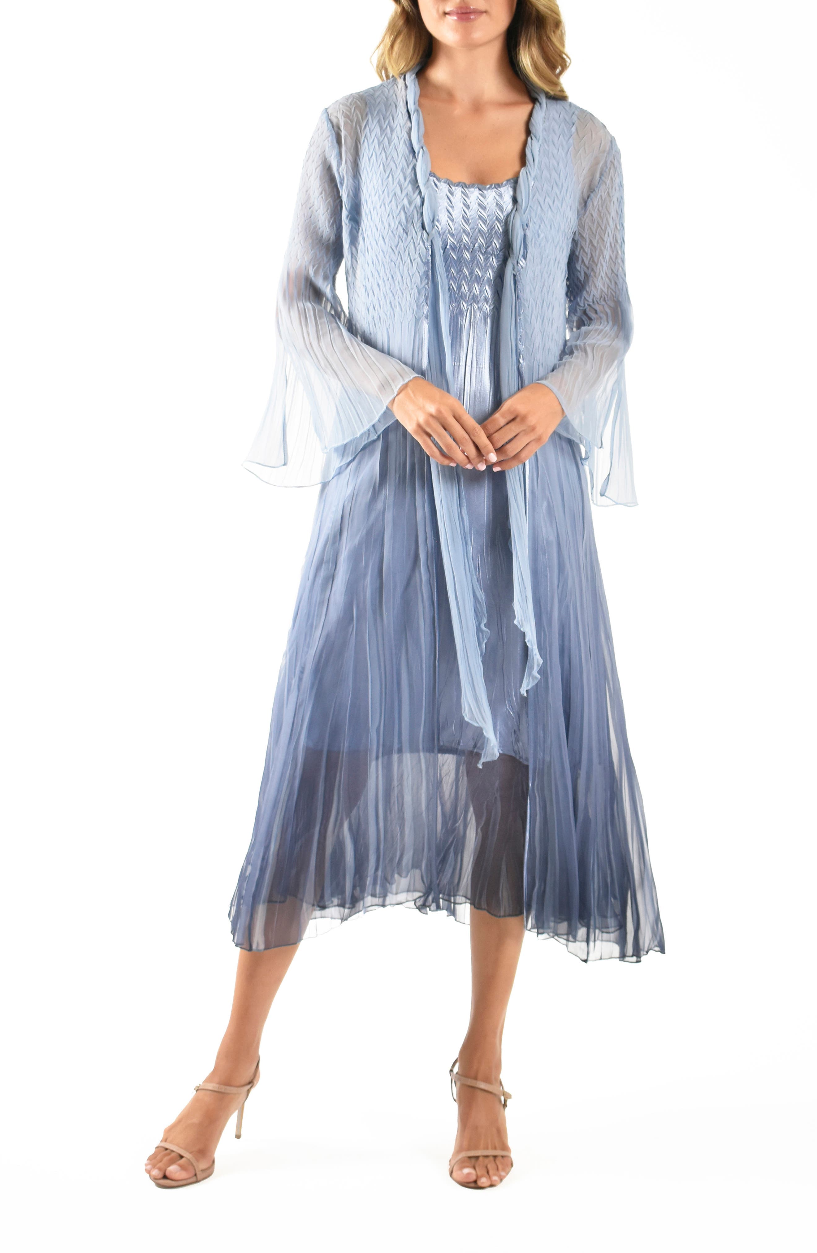 Charmeuse & Chiffon Cocktail Dress with Duster Jacket - image 1