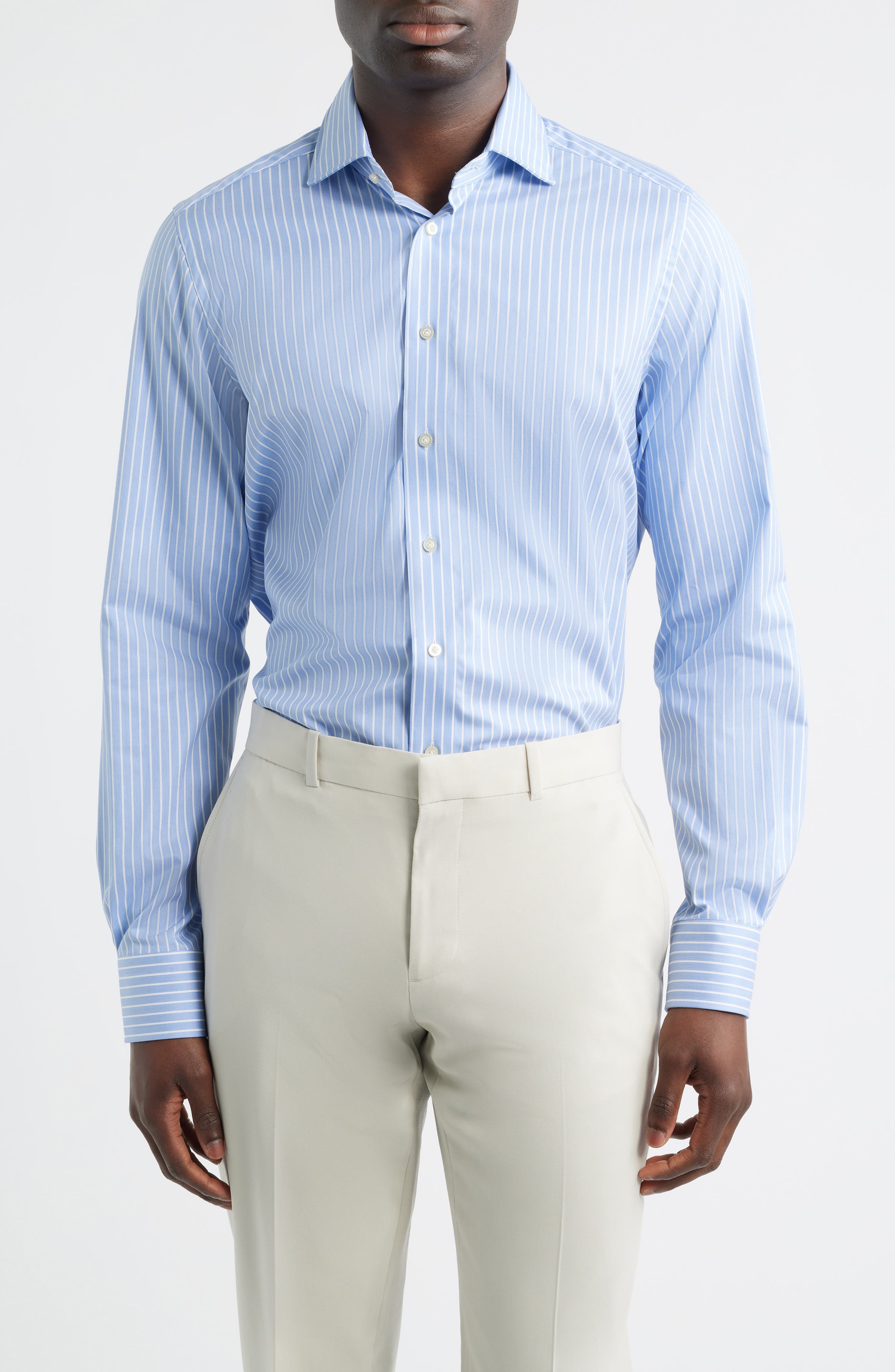Modern Fit Stripe Natural Stretch Yoga Twill Dress Shirt - image 1