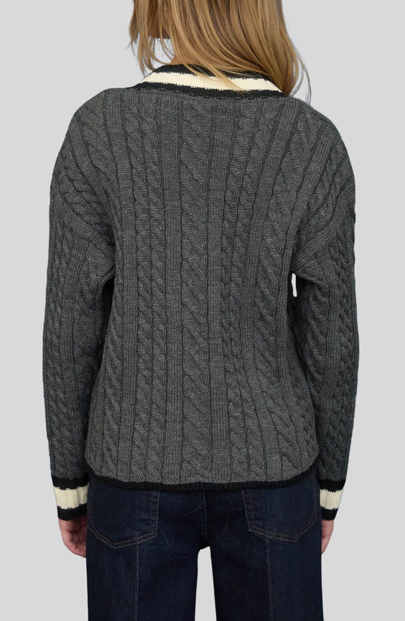 Stripe Trim Cable Stitch Cardigan - image 2
