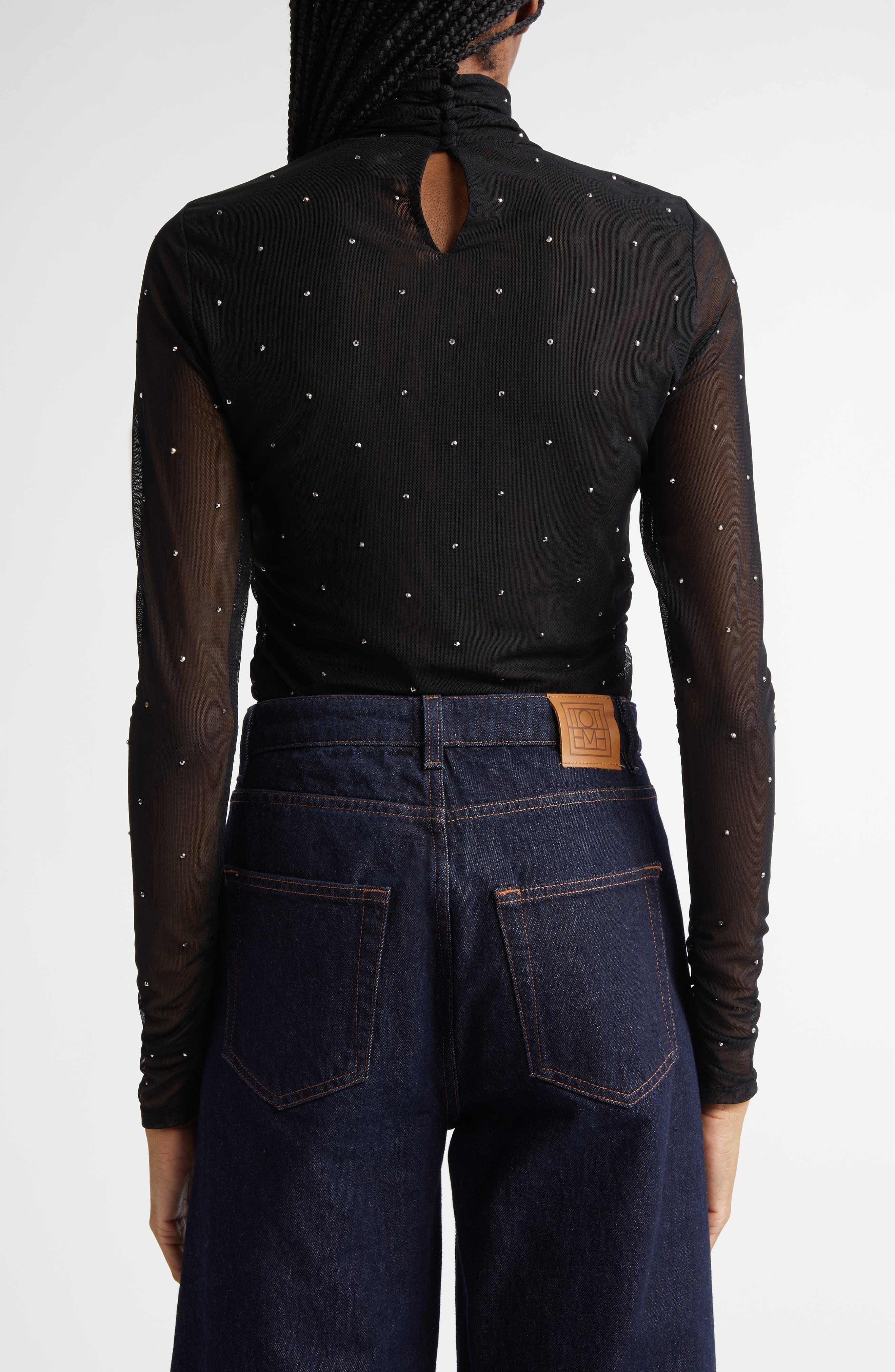 Embellished Mesh Turtleneck Top - image 2