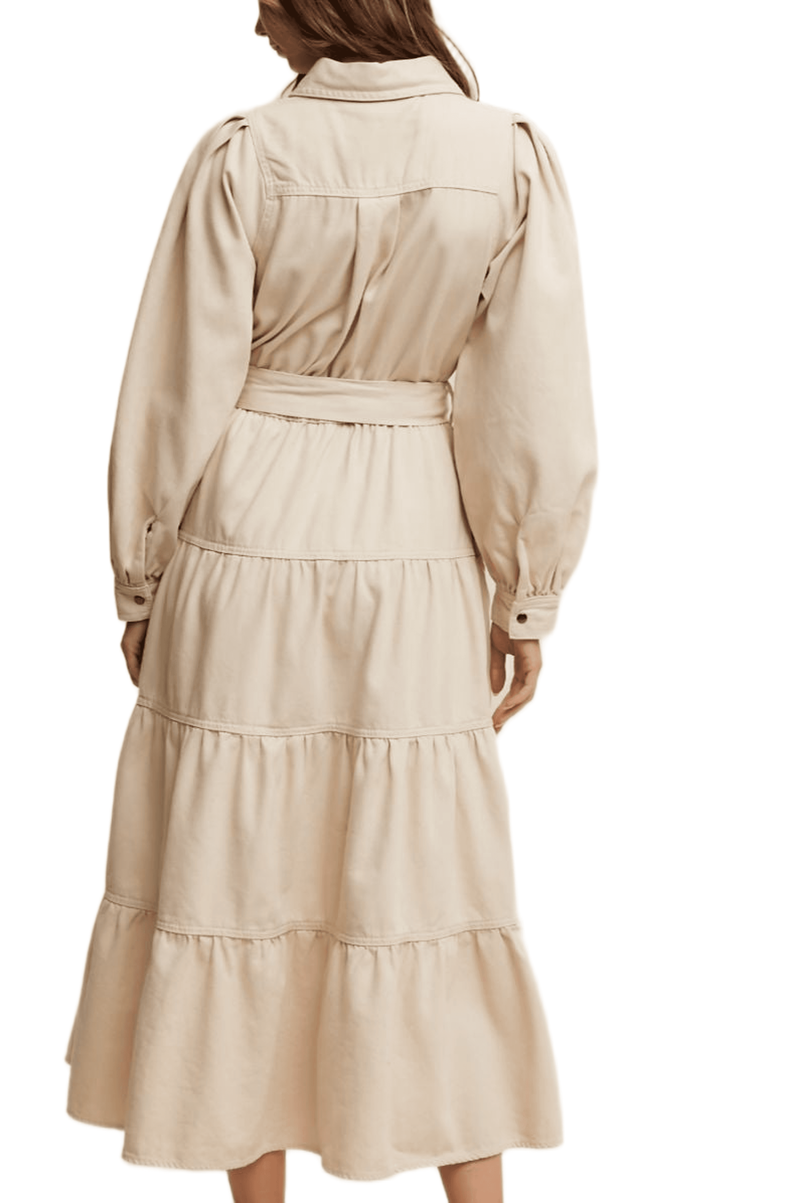 Tiered Belted Bishop Sleeve Maxi Shirt Dress - image 2