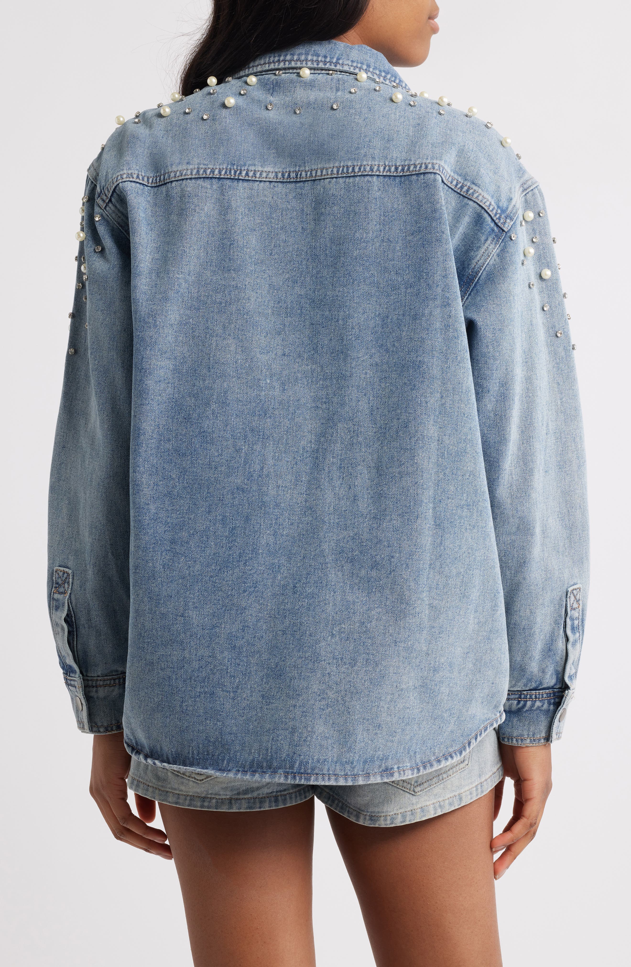 Delilah Imitation Pearl & Rhinestone Denim Jacket - image 2