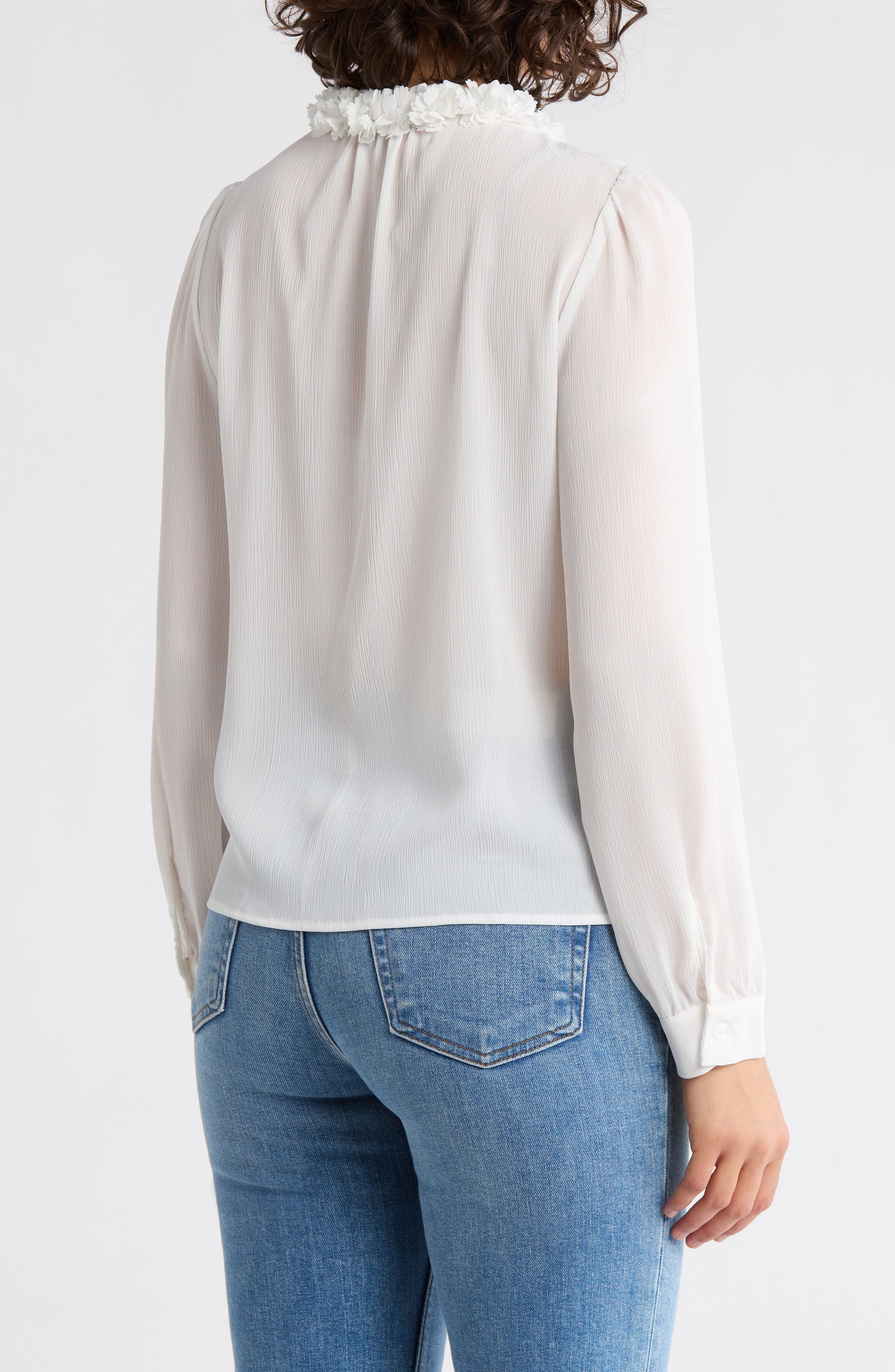 Flower Tie Neck Button-Up Shirt - image 4