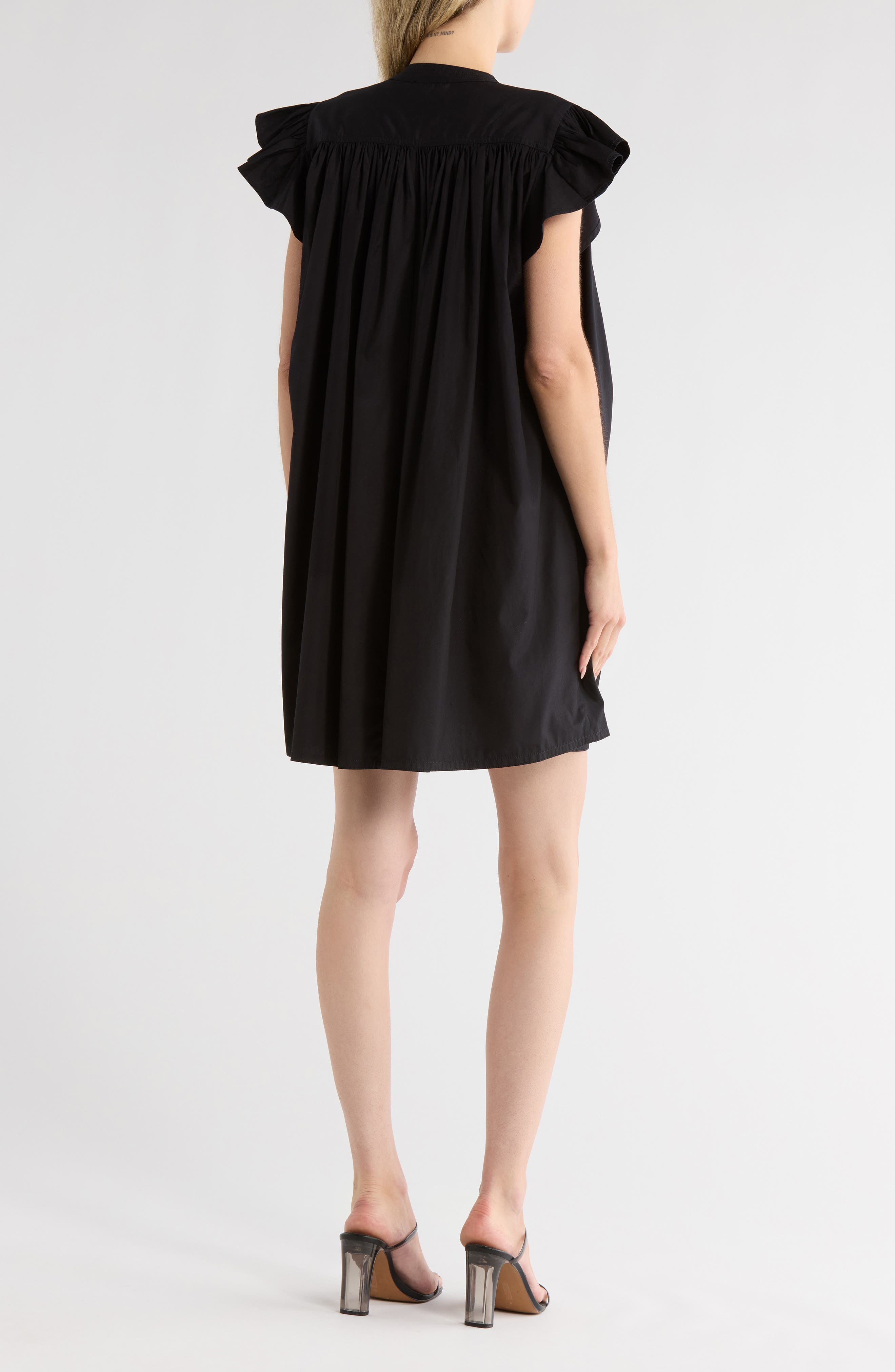 Flutter Sleeve Button Front Poplin Minidress - image 2