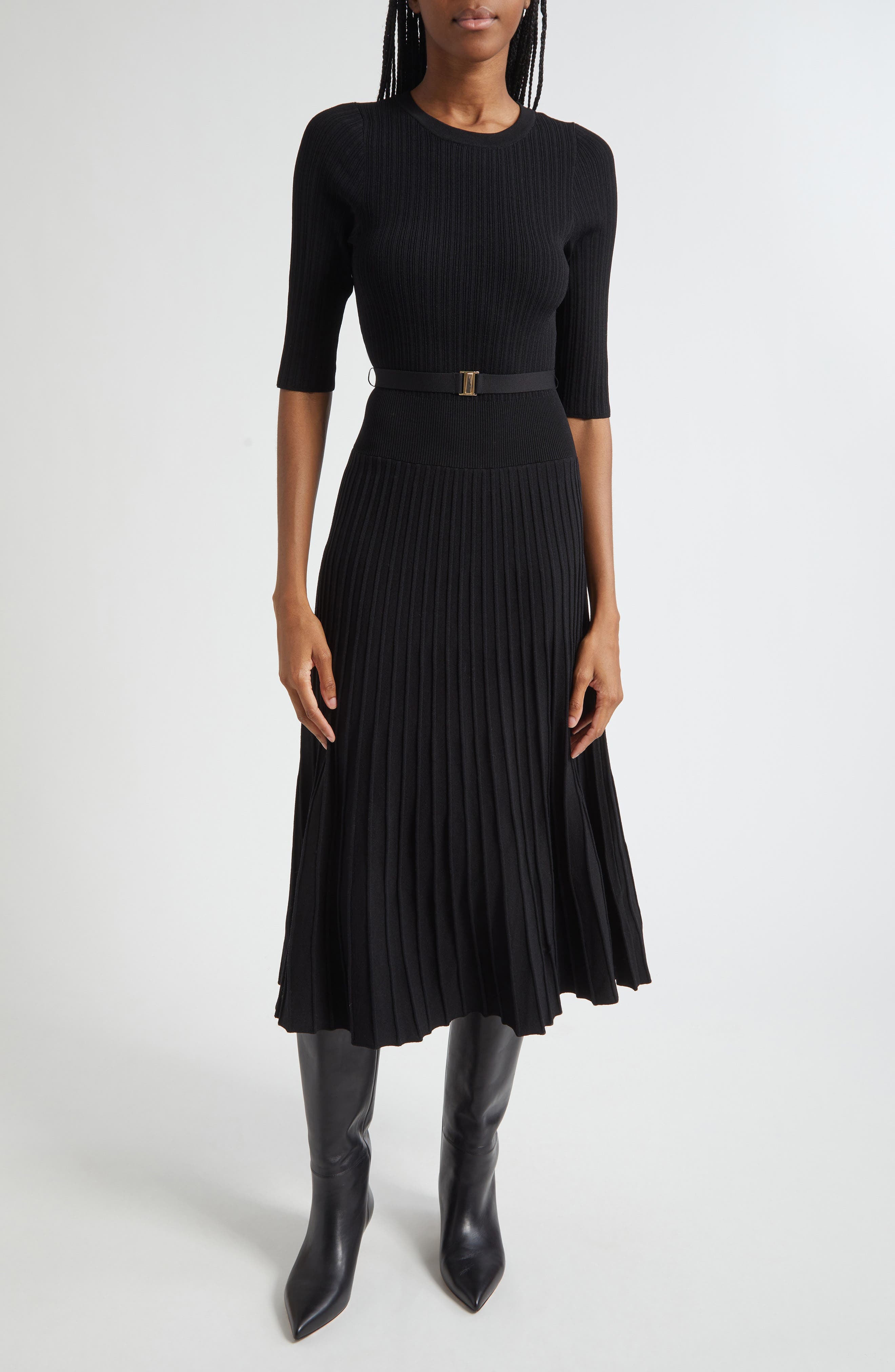 Elthea Elbow Sleeve Rib Knit Dress - image 1