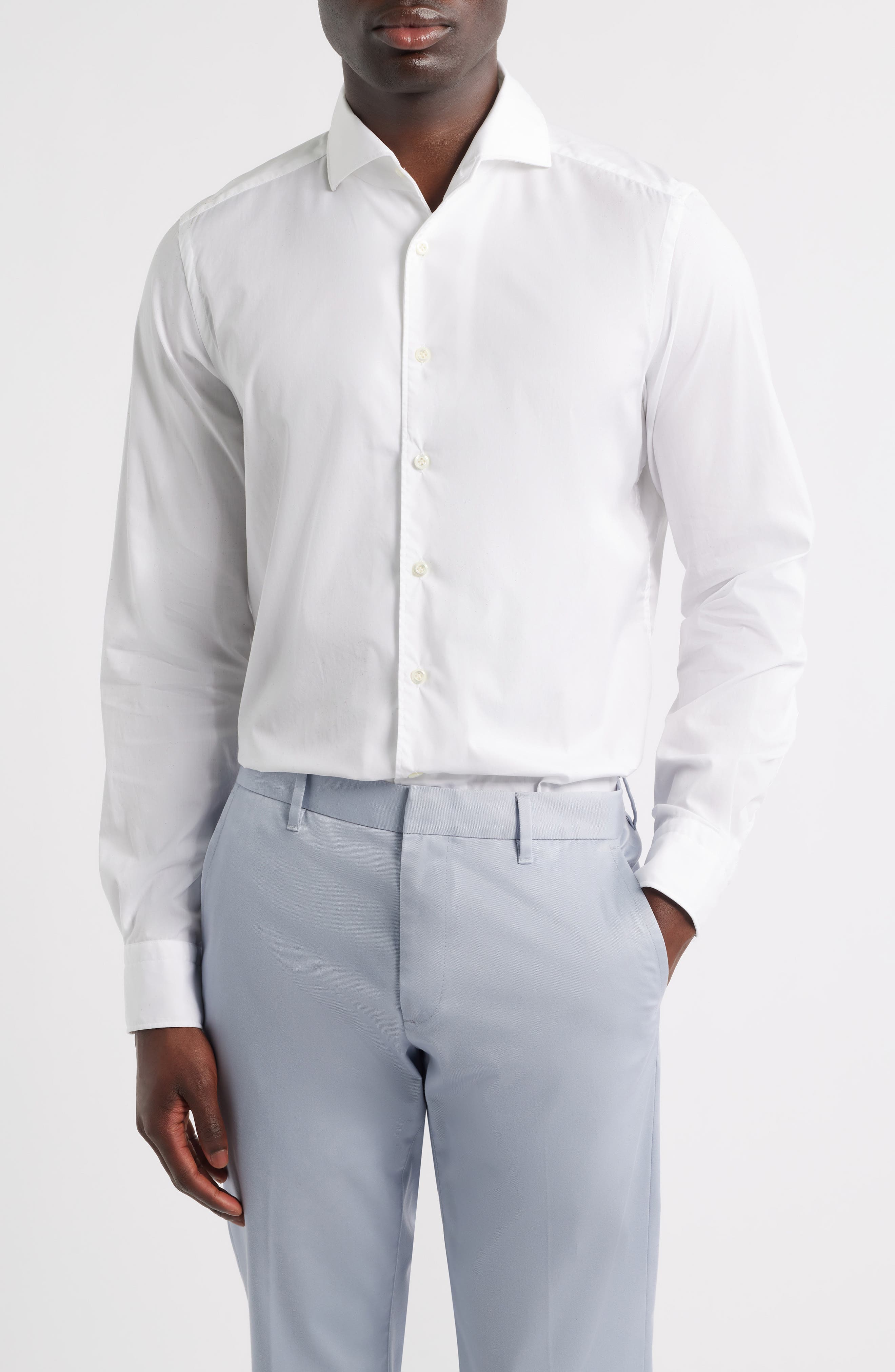 Modern Fit Solid Natural Stretch Yoga Twill Dress Shirt - image 1