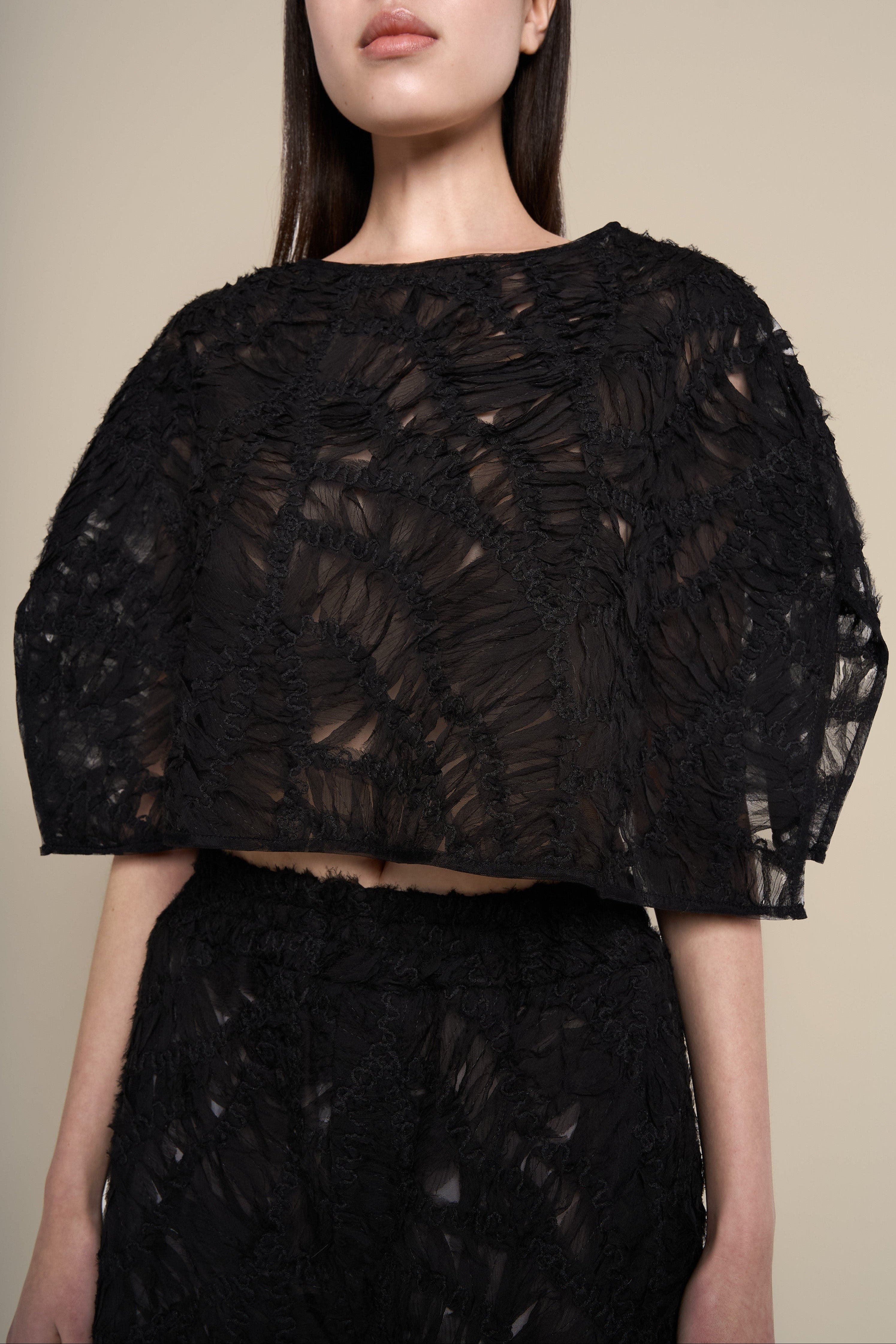 Fleur Sheer Abstract Lace Scoop-Neck Shawl - image 2