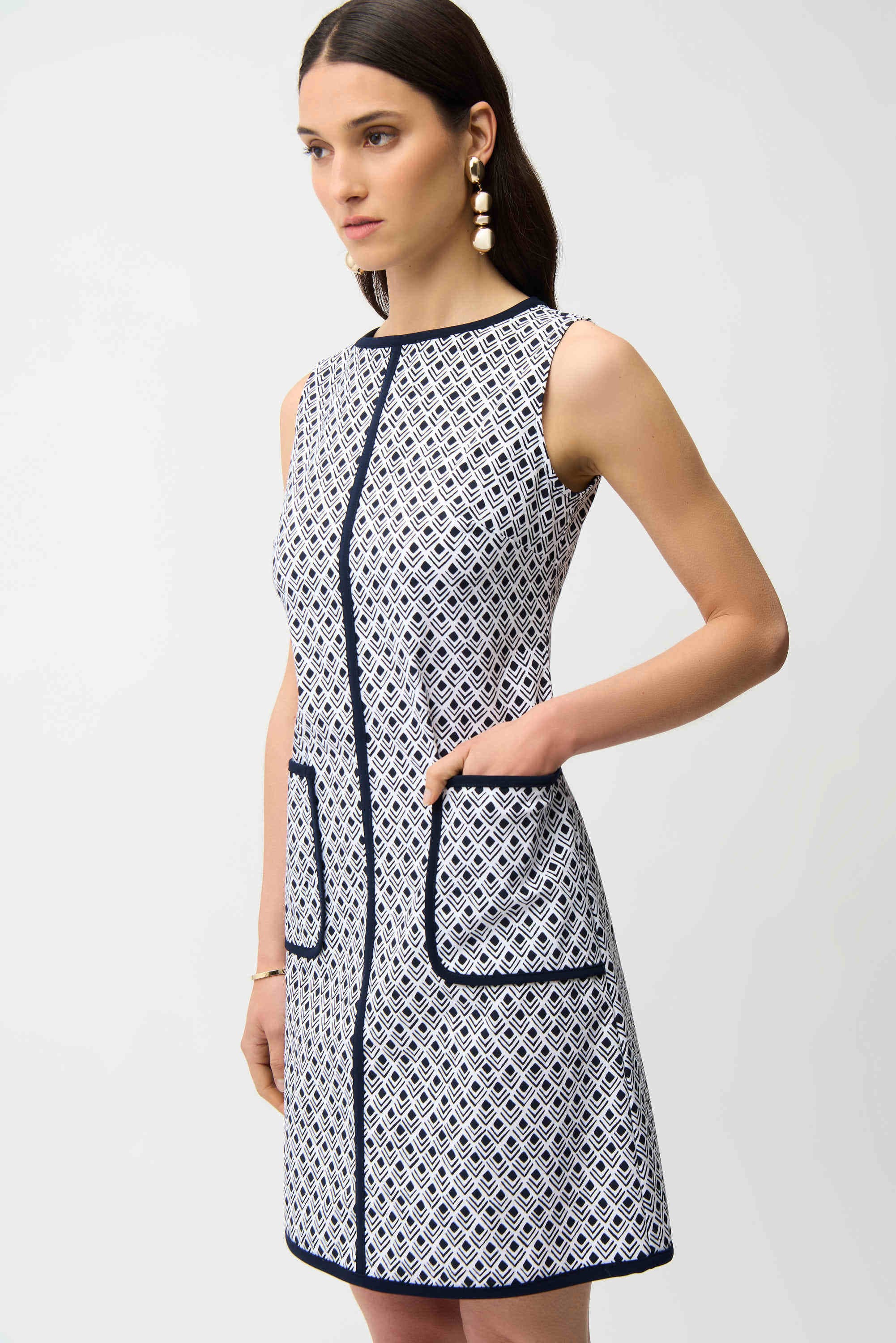 Millennium Geometric Print A-Line Dress With Contrast Trim - image 2