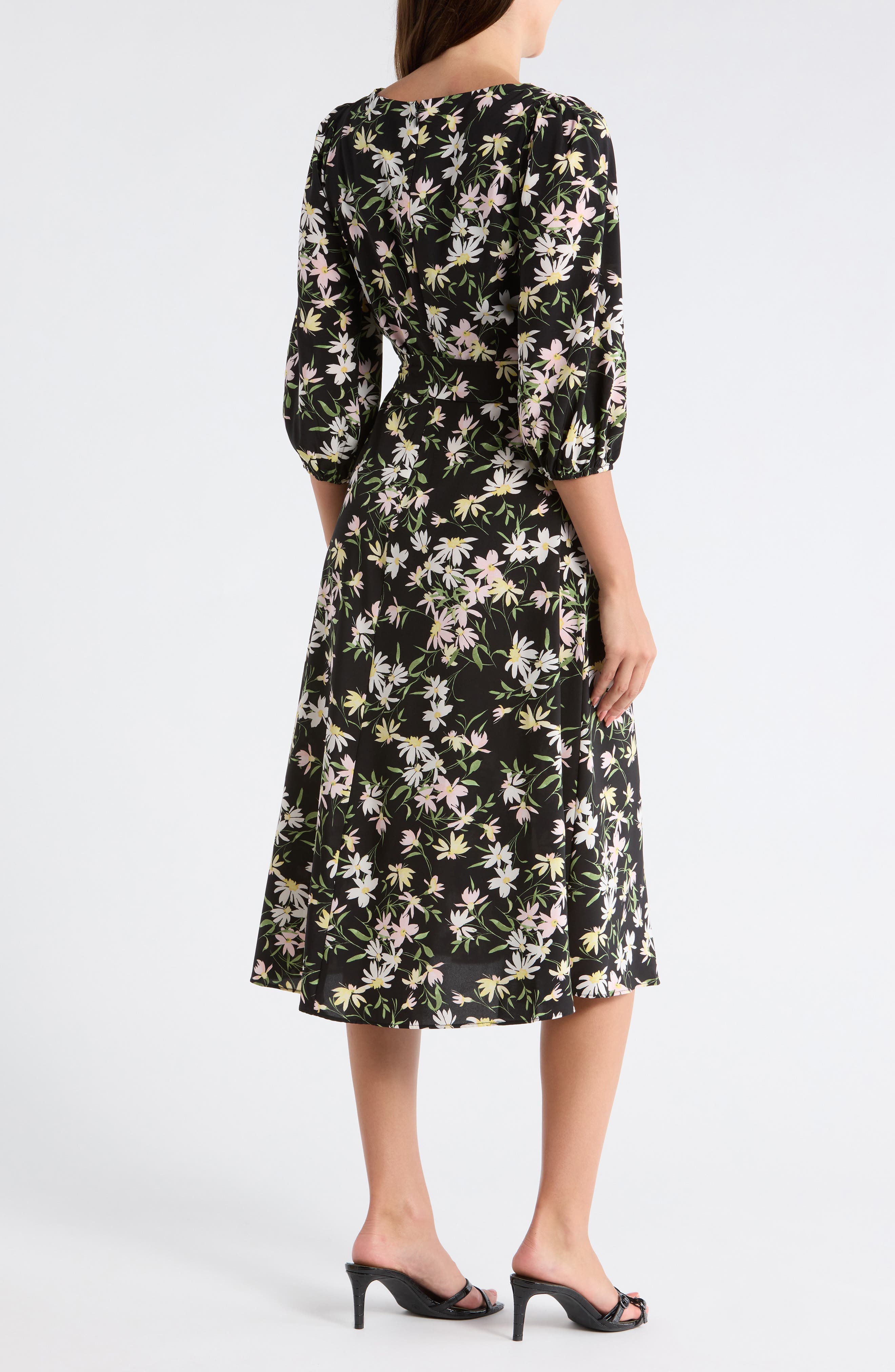Balloon Sleeve Faux Wrap Midi Dress - image 2