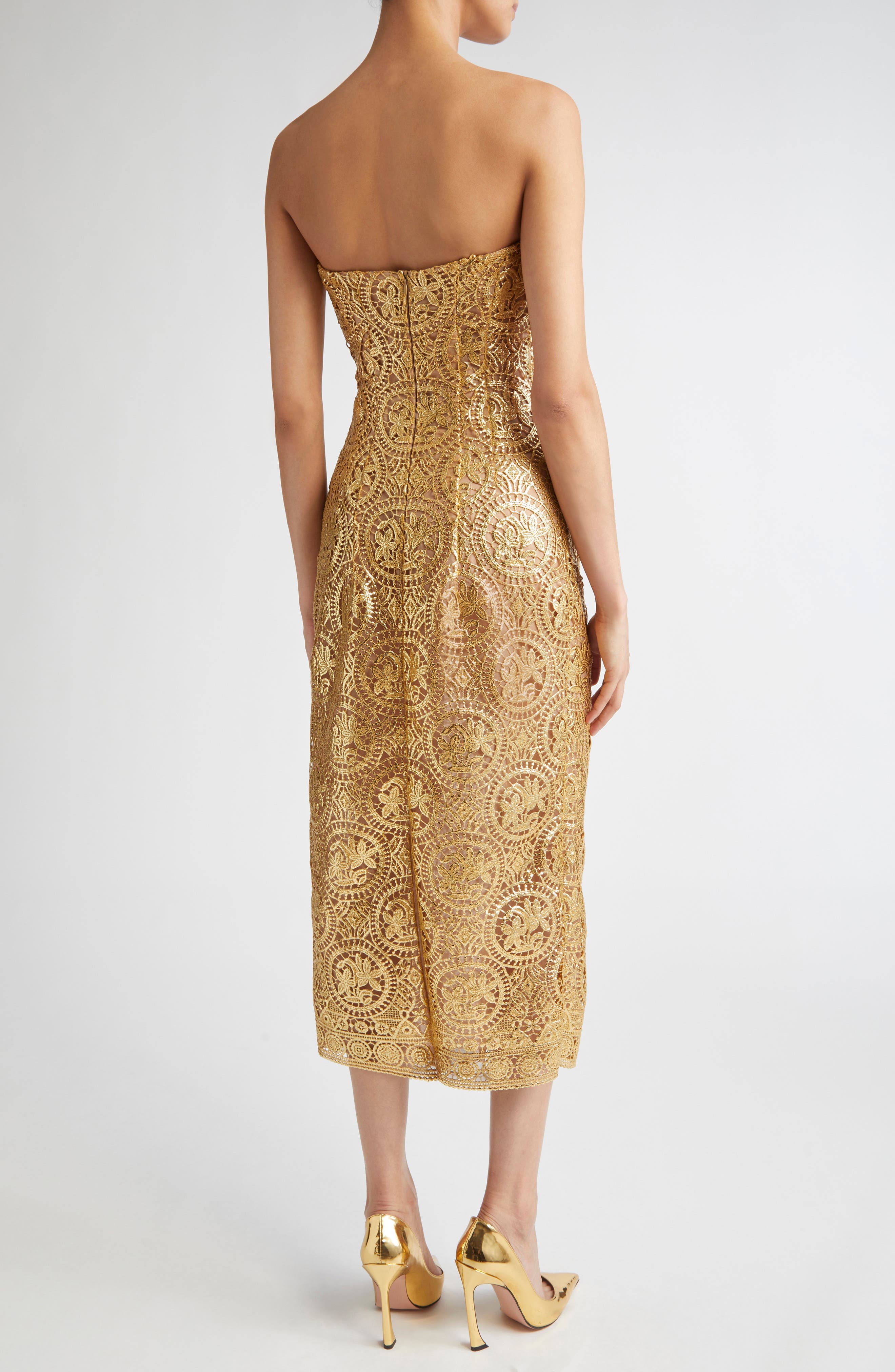 Leila Metallic Guipure Lace Strapless Cocktail Dress - image 2