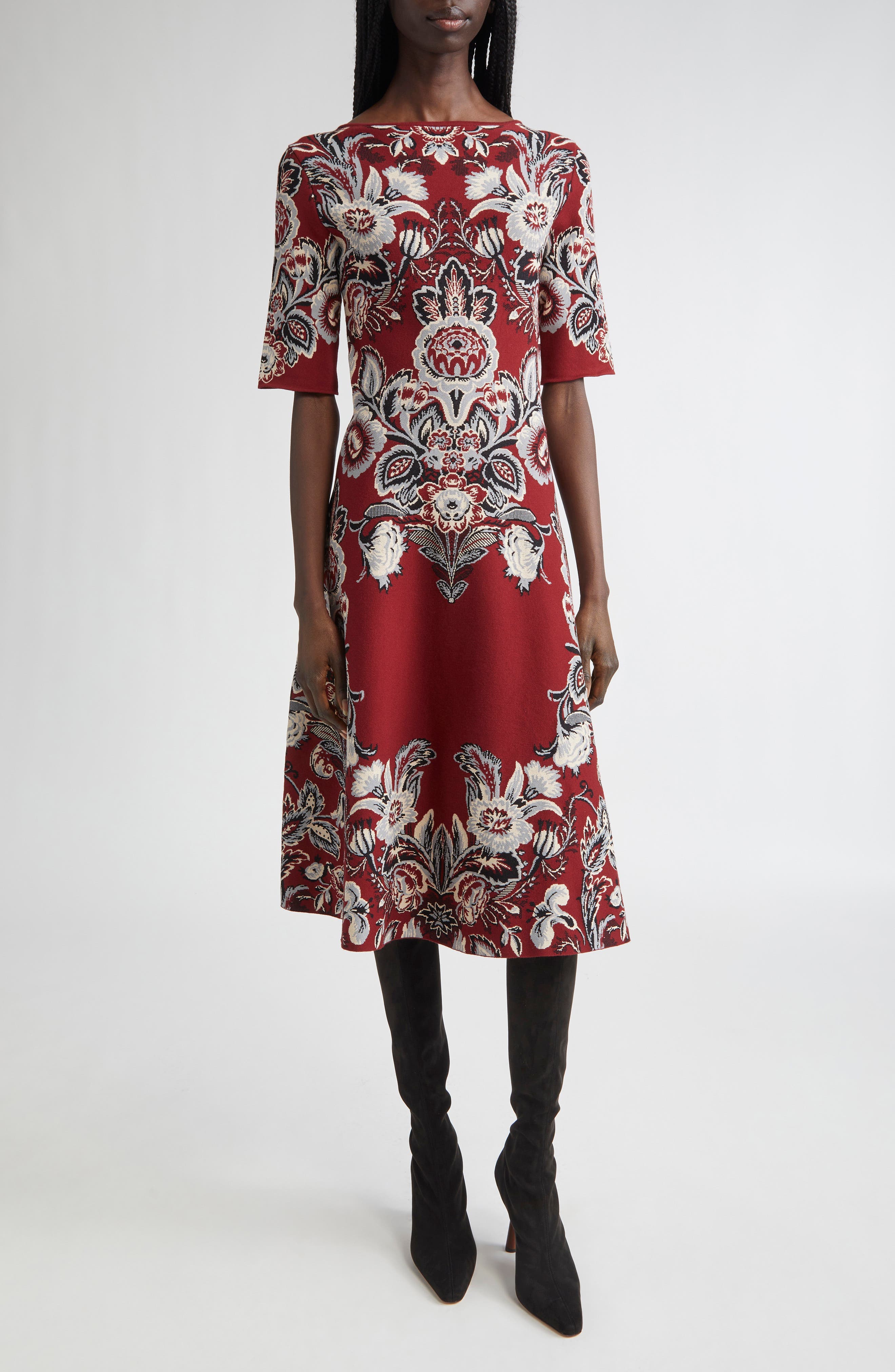 Paisley Jacquard Knit Midi Dress - image 1