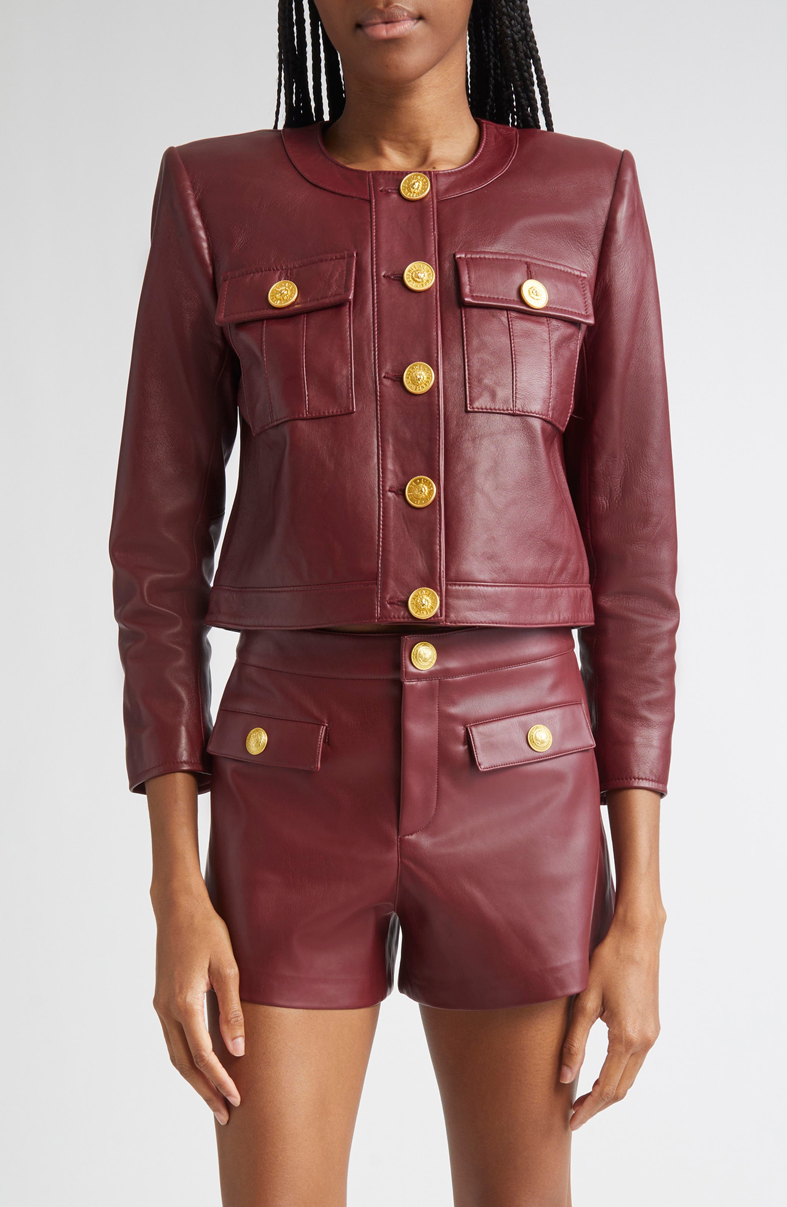 Deidra Lambskin Leather Crop Jacket - image 1
