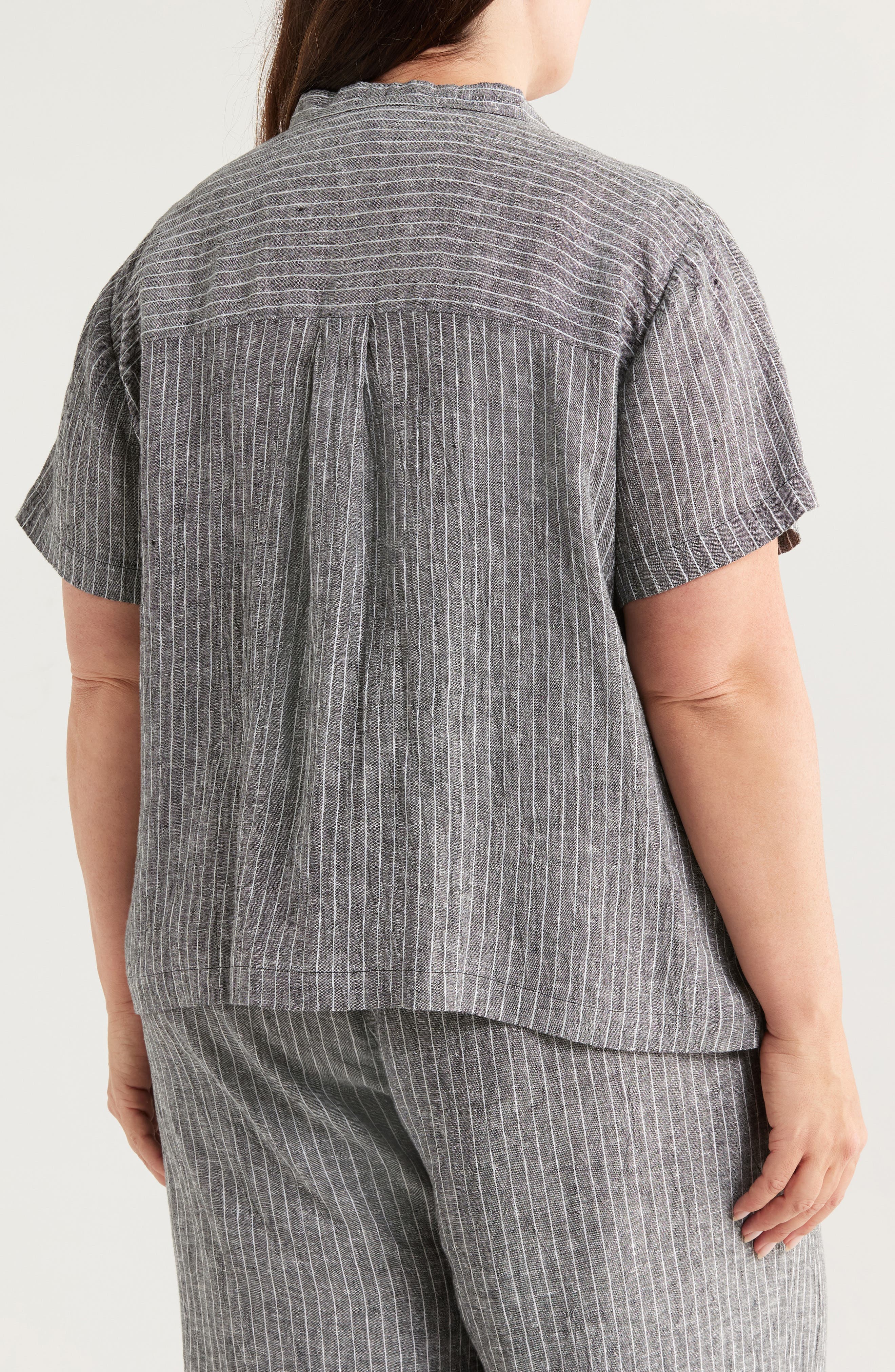 Mandarin Collar Organic Linen Button-Up Shirt - image 2