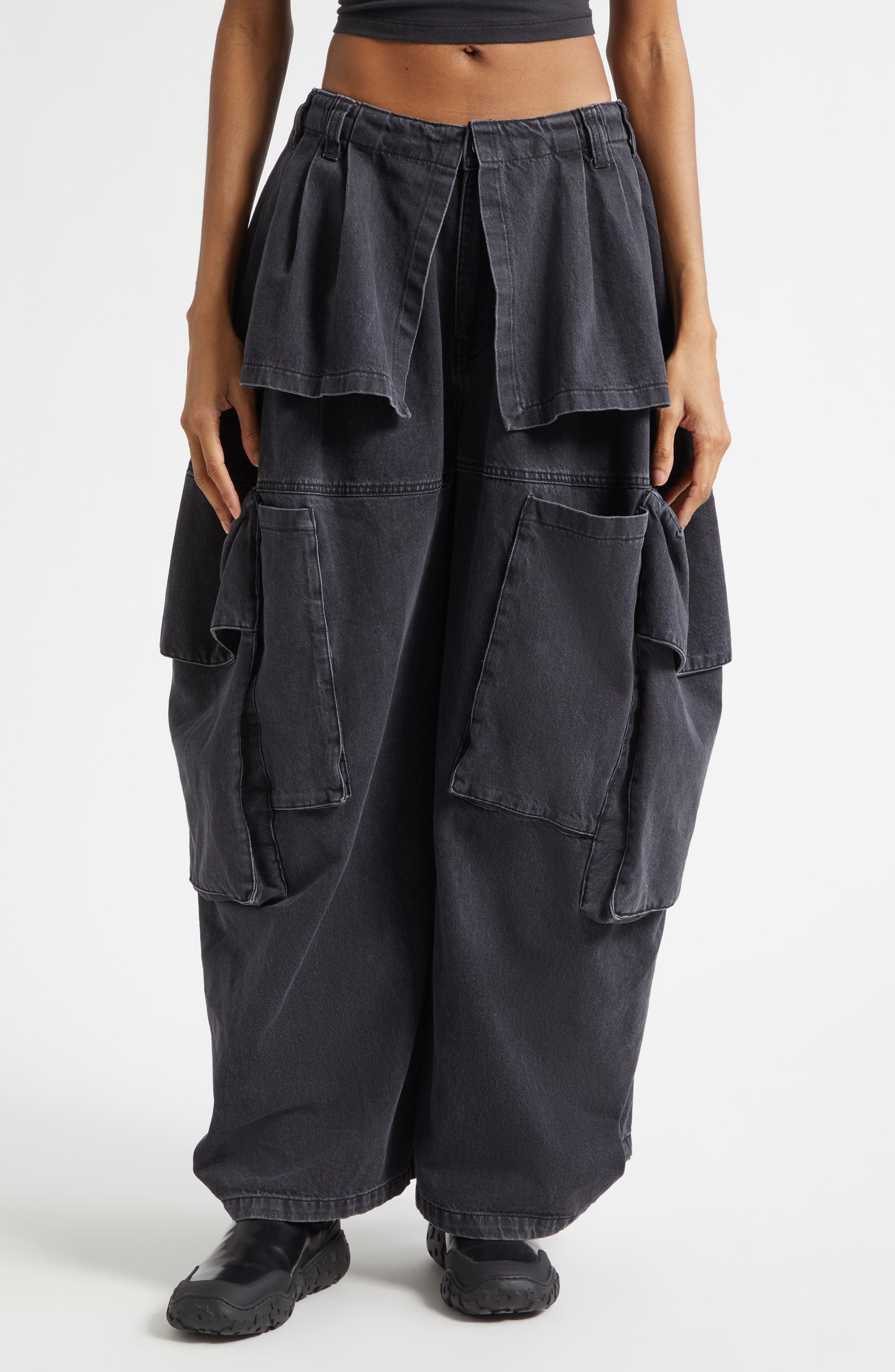 Hazel Skirt Panel Oversize Denim Cargo Pants - image 1
