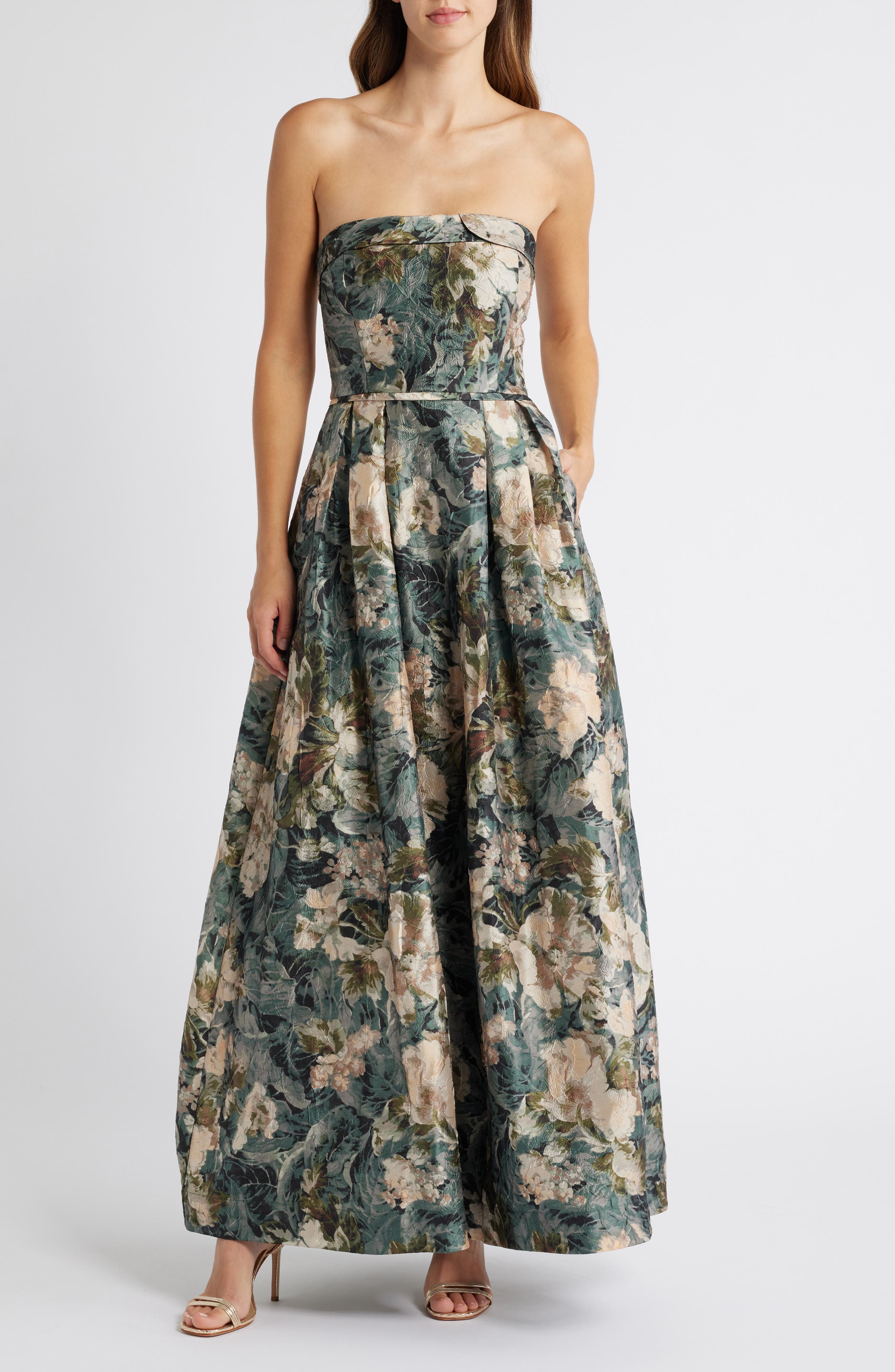 Floral Strapless Ball Gown - image 1