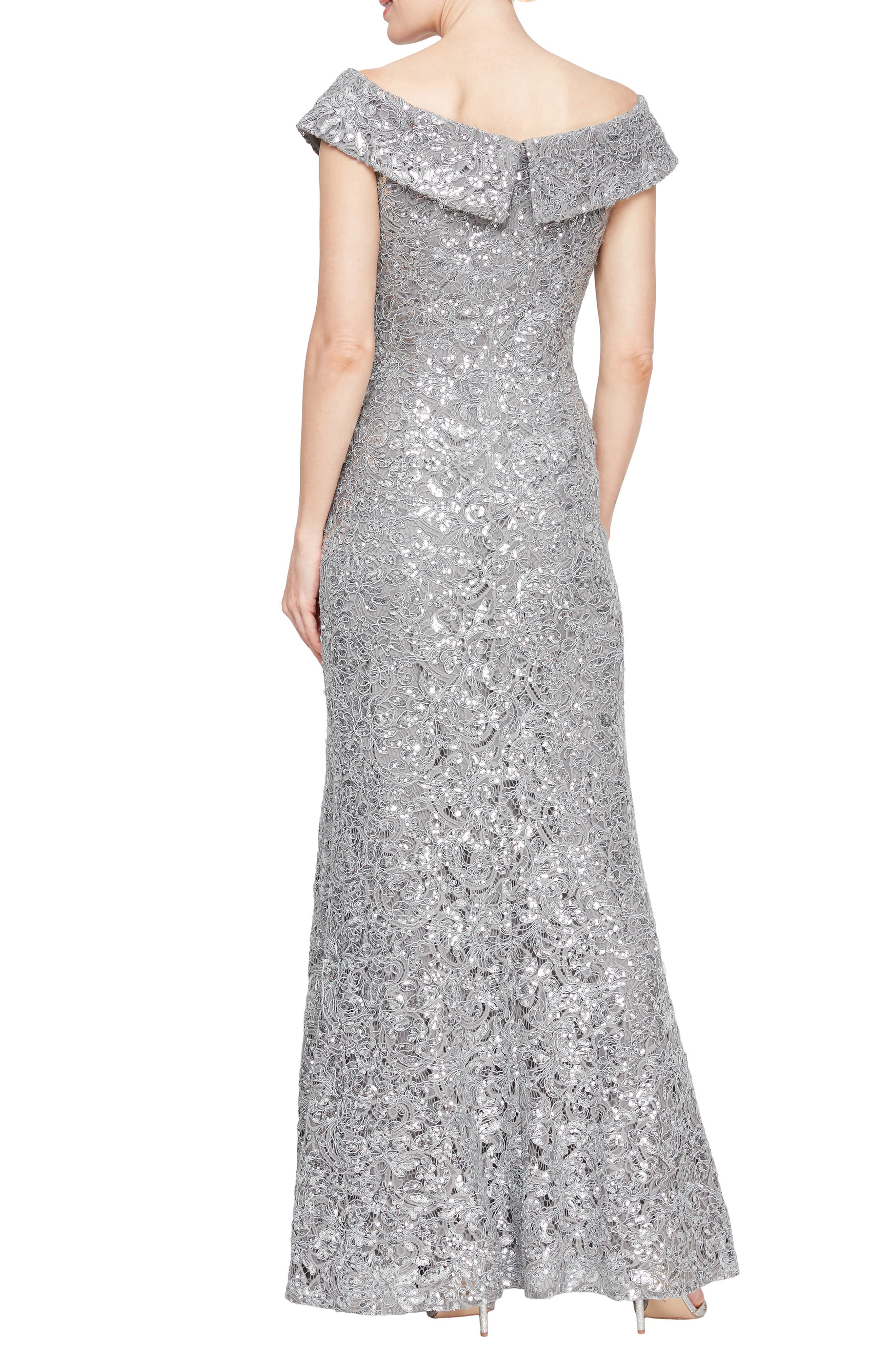 Sequin Corded Lace Off the Shoulder Gown - image 2