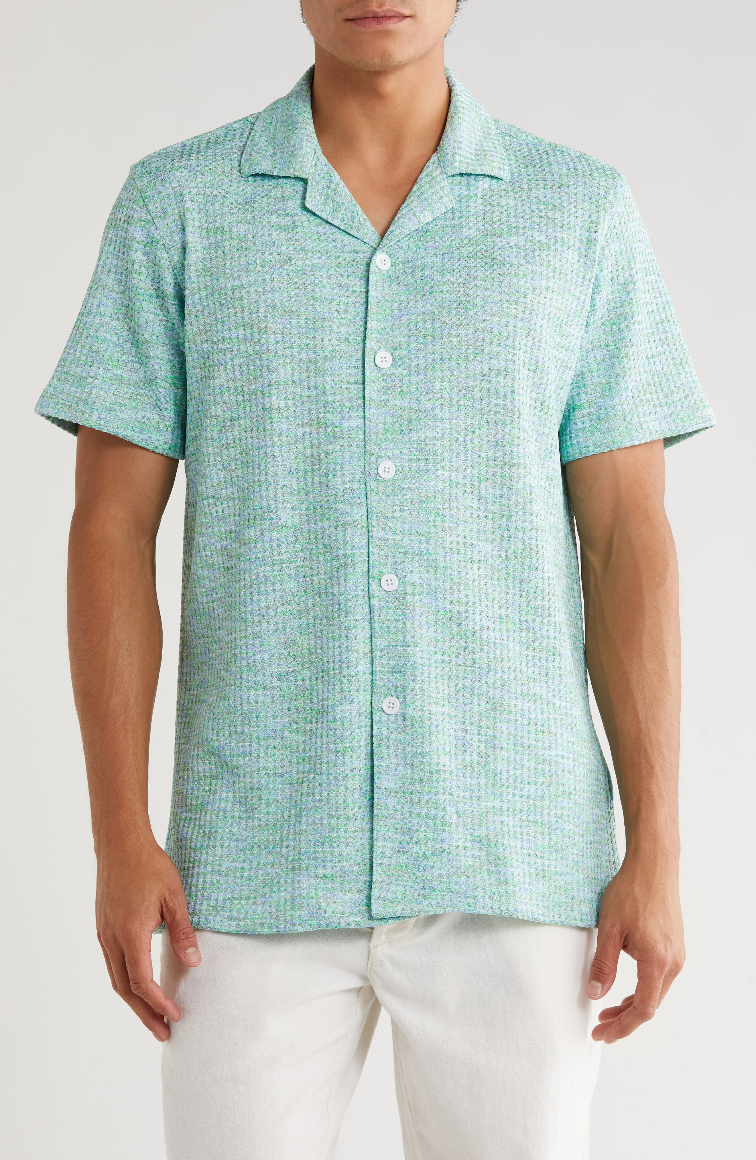 Melange Short Sleeve Button-Up Shirt - image 3