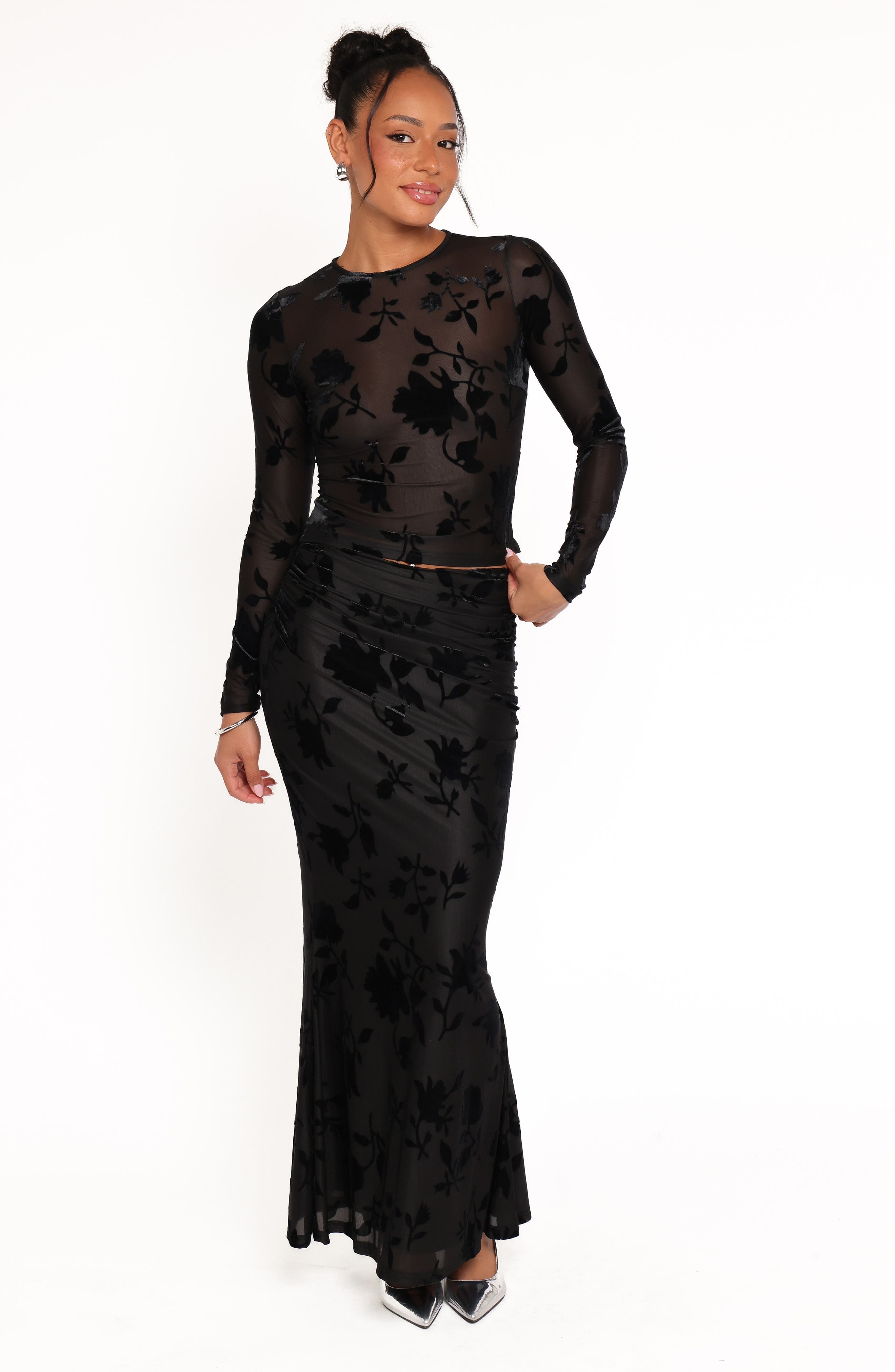 Elani Velvet Burnout Long Sleeve Shirt - image 2