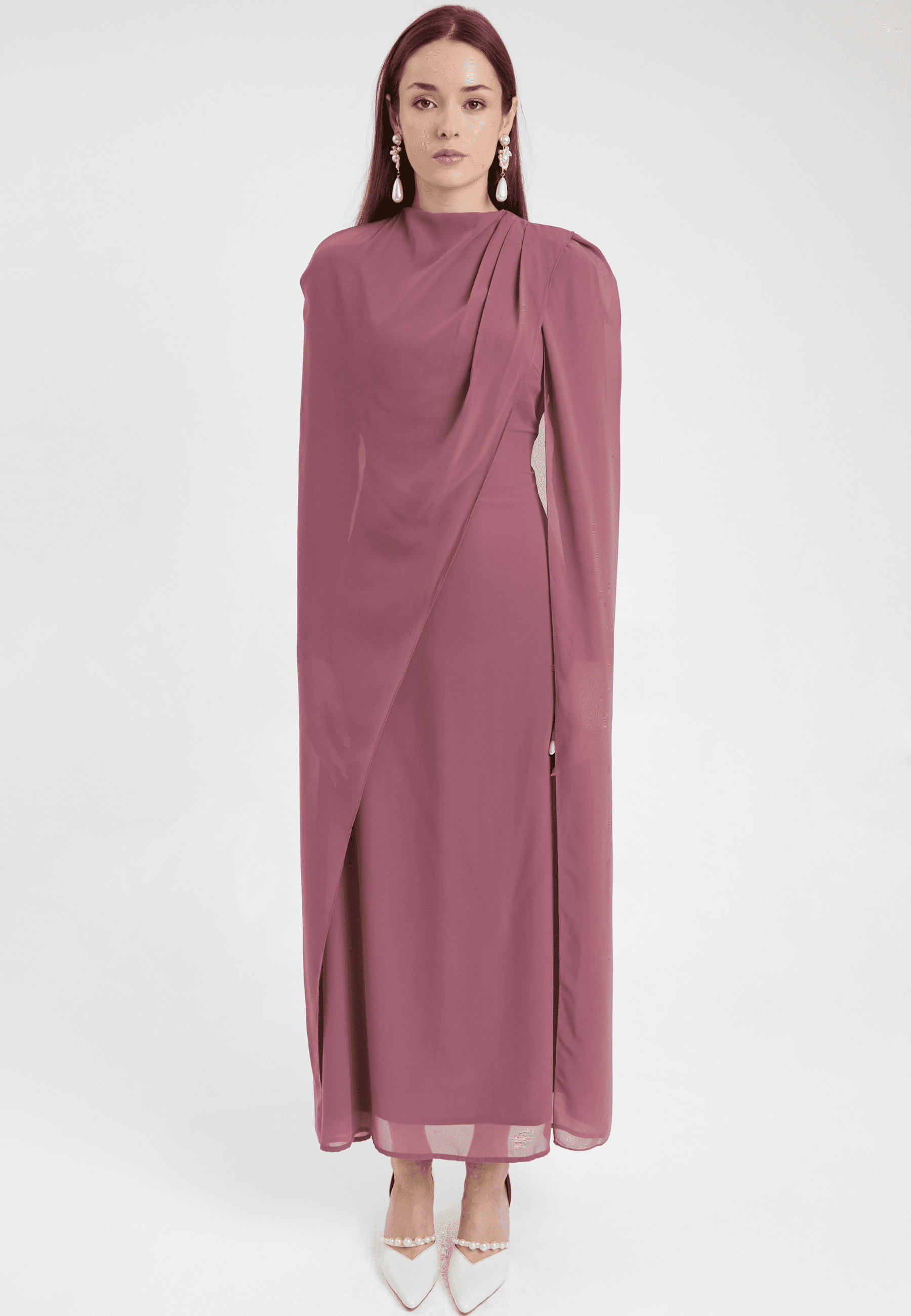 Modest Chiffon Dress Maxi With Elegant Cape Style - image 1