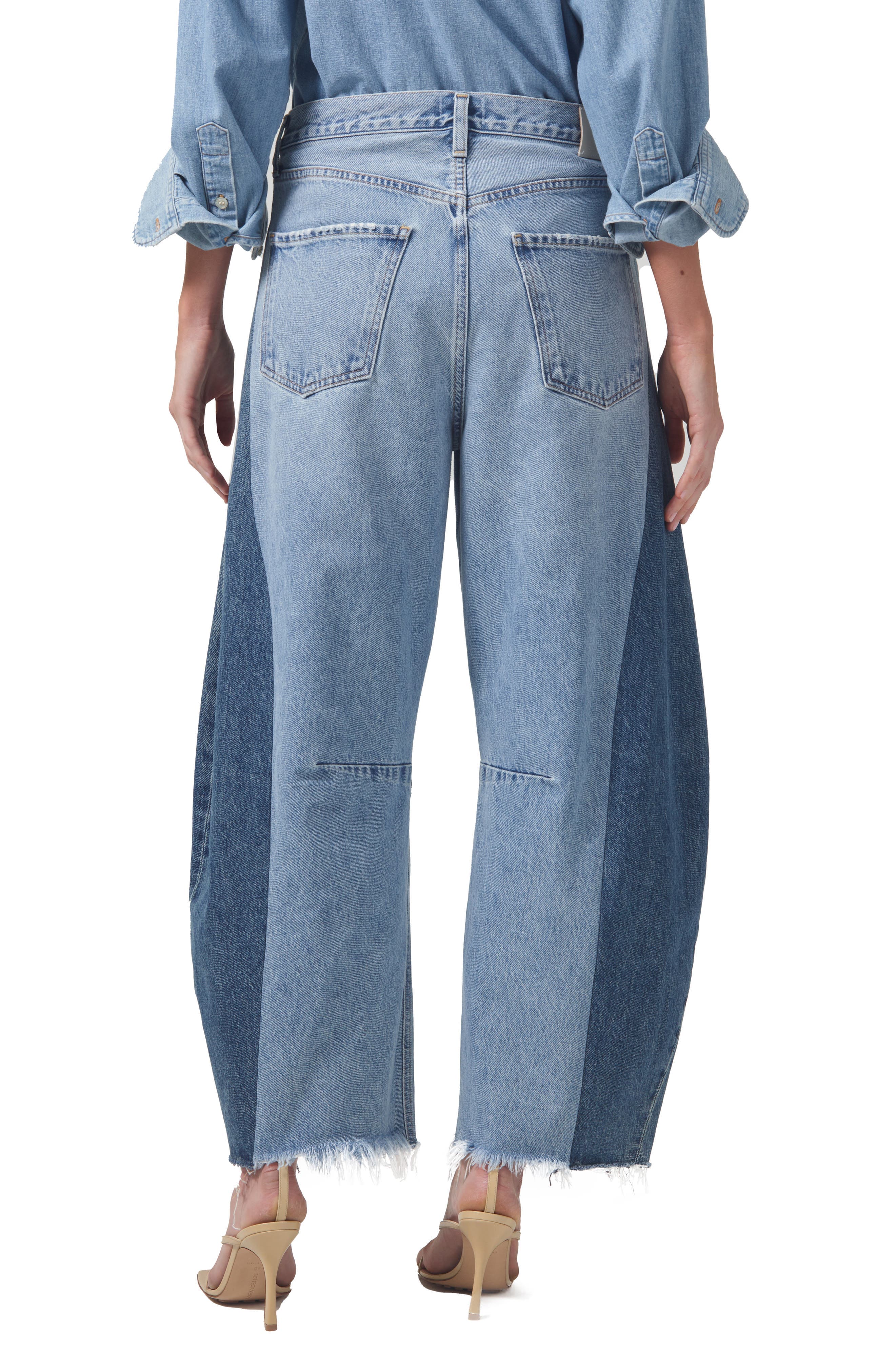 Pieced Horseshoe Raw Hem Ankle Wide Leg Jeans - image 2