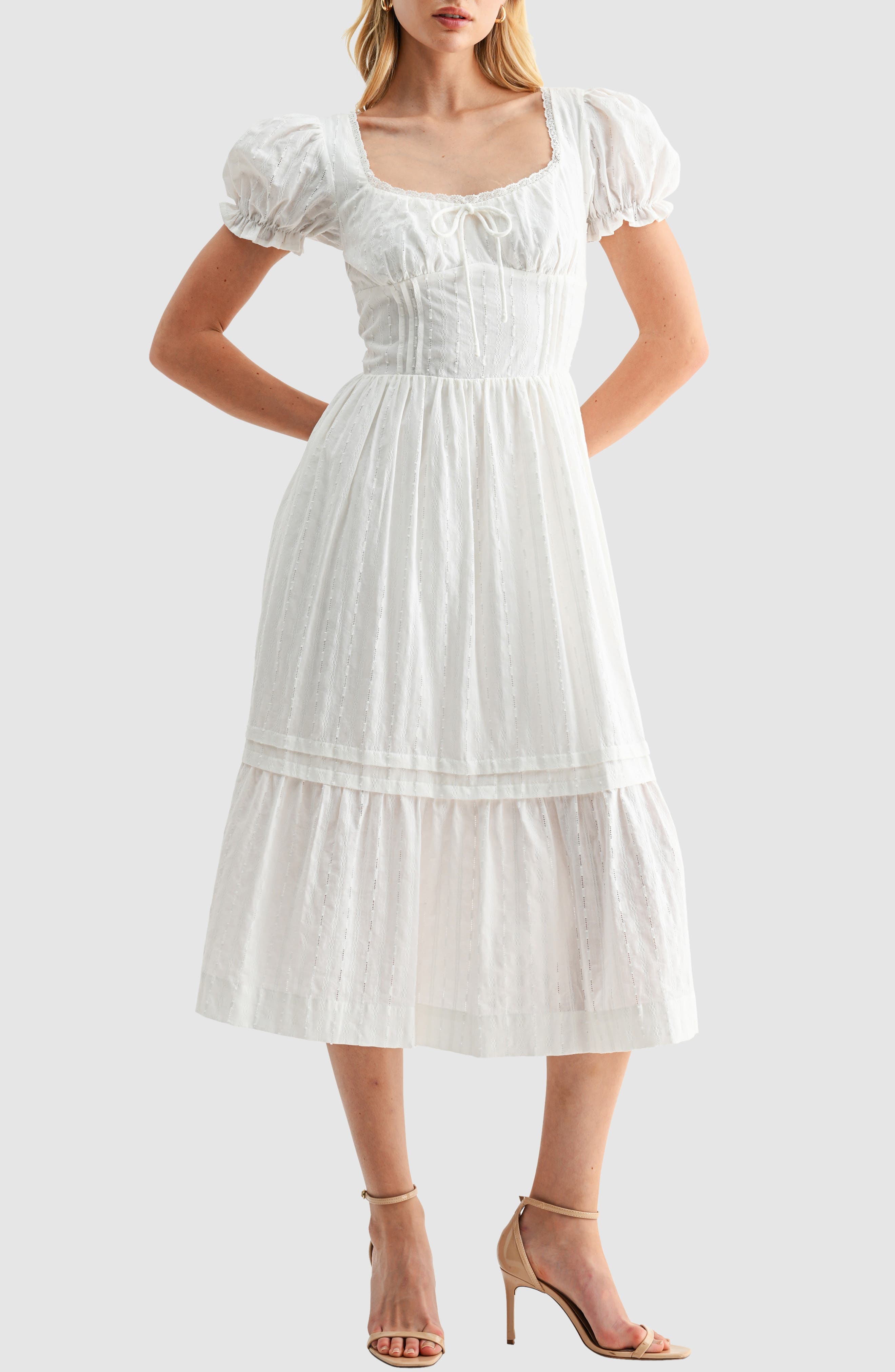 Pintuck Cotton Dobby Midi Dress - image 1